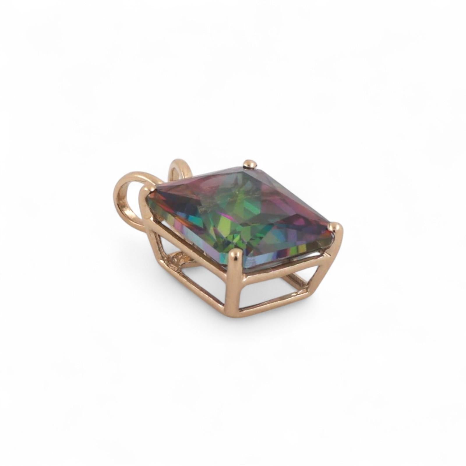 5.98 CT Emerald Cut Mystic Topaz Gemstone Pendant 14K Yellow Gold 0.60" Estate