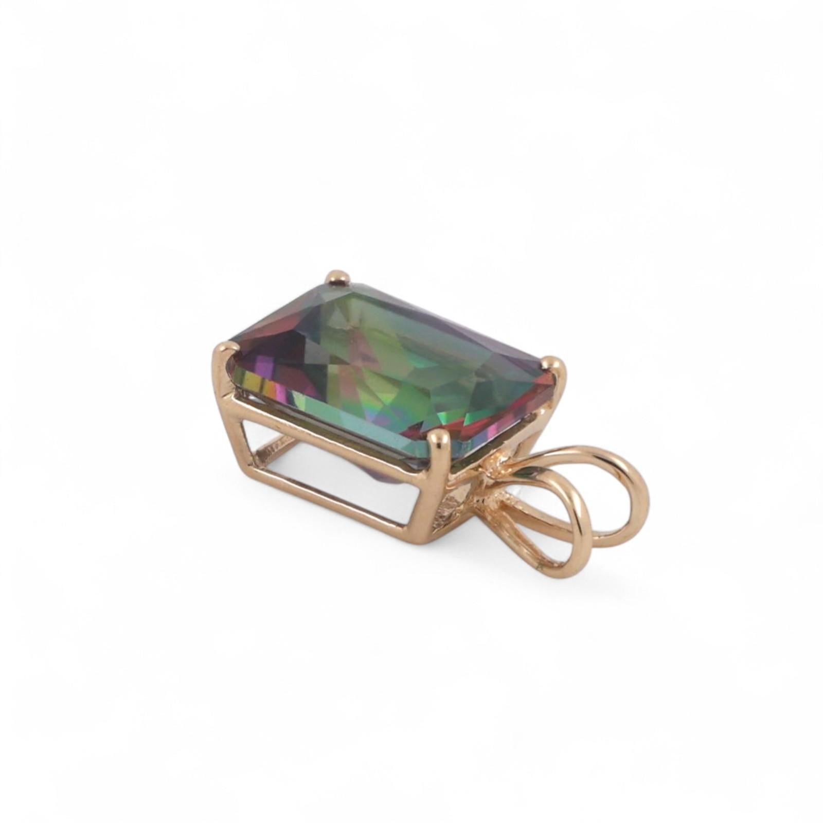 5.98 CT Emerald Cut Mystic Topaz Gemstone Pendant 14K Yellow Gold 0.60" Estate