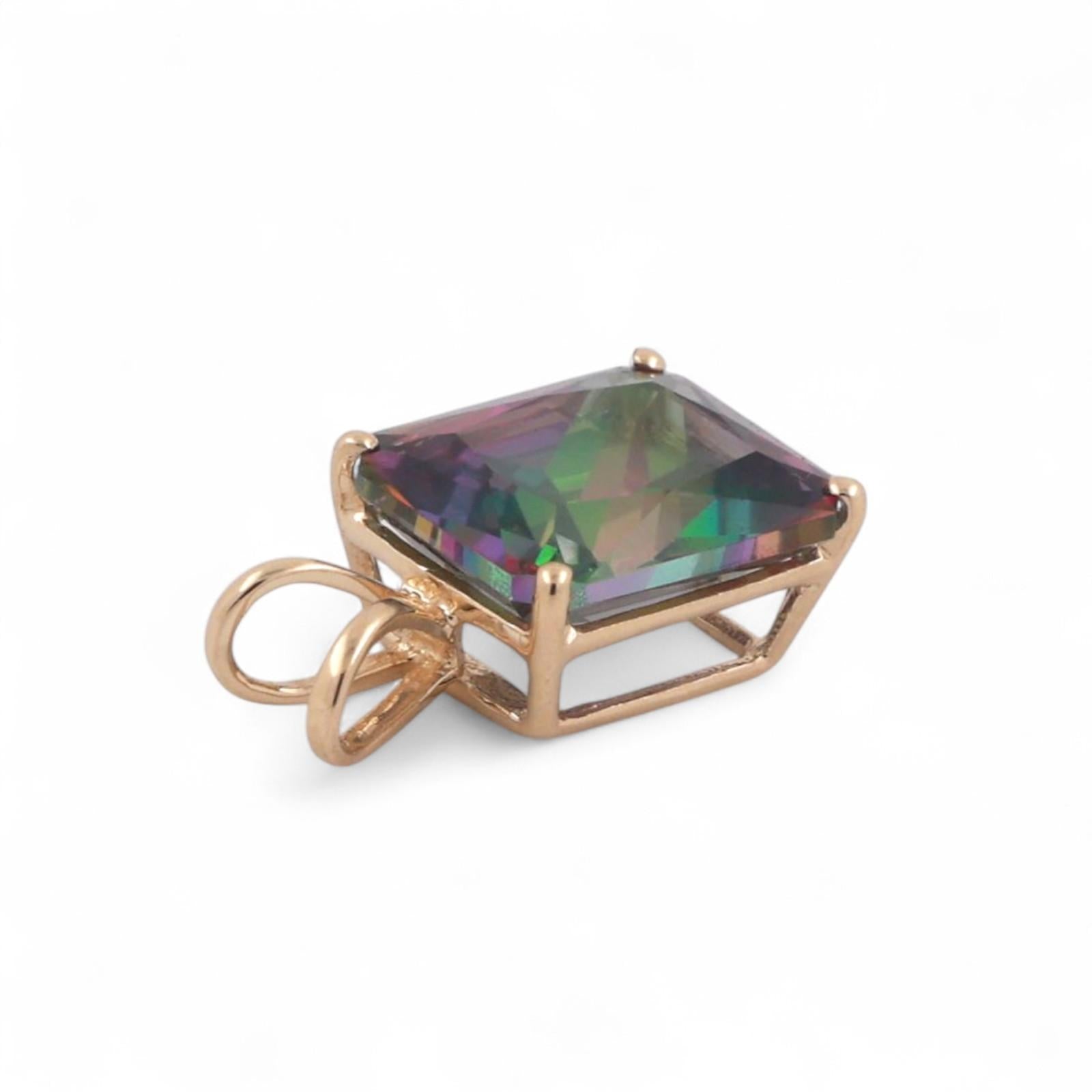 5.98 CT Emerald Cut Mystic Topaz Gemstone Pendant 14K Yellow Gold 0.60" Estate