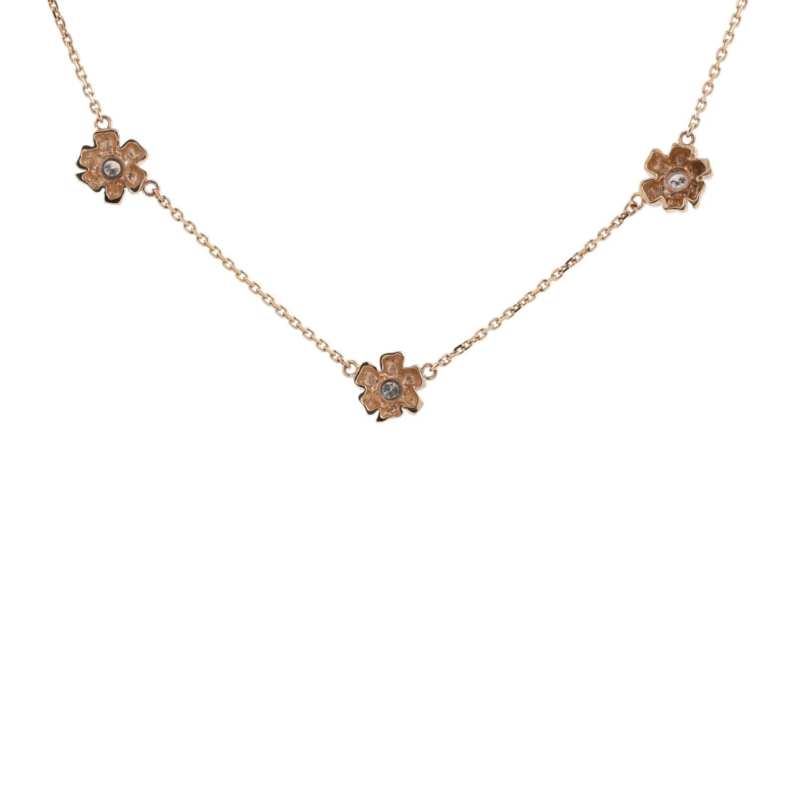 0.45 TW Diamond Floral Station Necklace 14K Yellow Gold 16.75" Ladies Estate