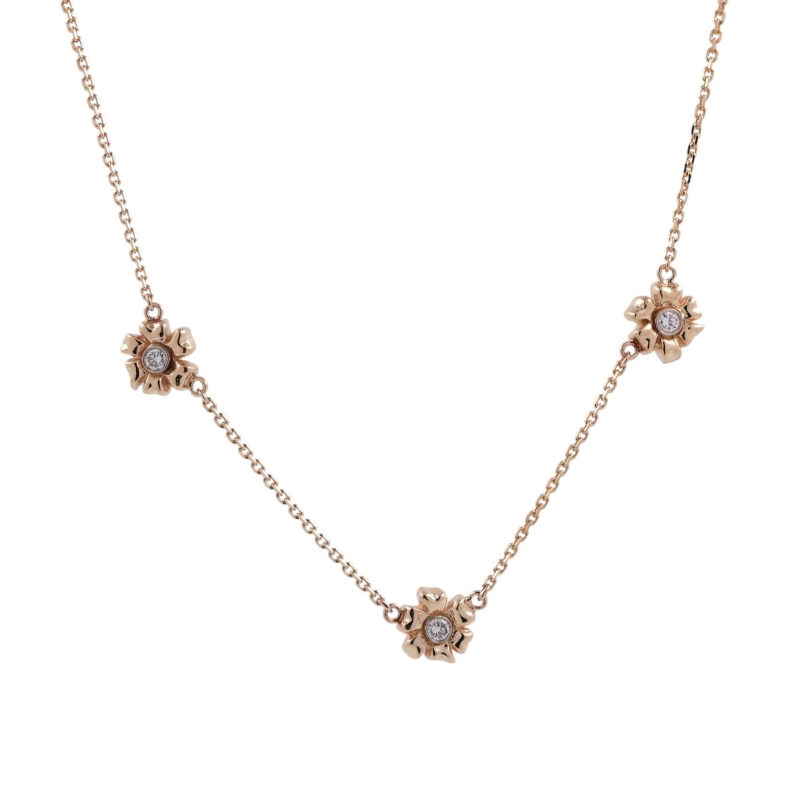 0.45 TW Diamond Floral Station Necklace 14K Yellow Gold 16.75" Ladies Estate