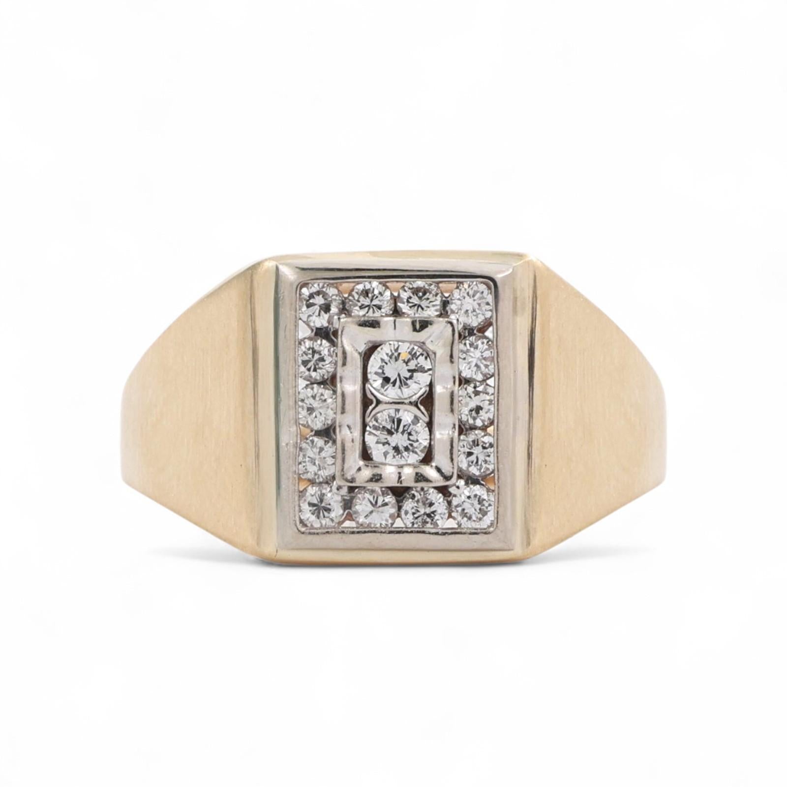 Mens Cluster Diamond Square Ring 14K Brushed Gold 0.55 TW Size 10.25 Estate