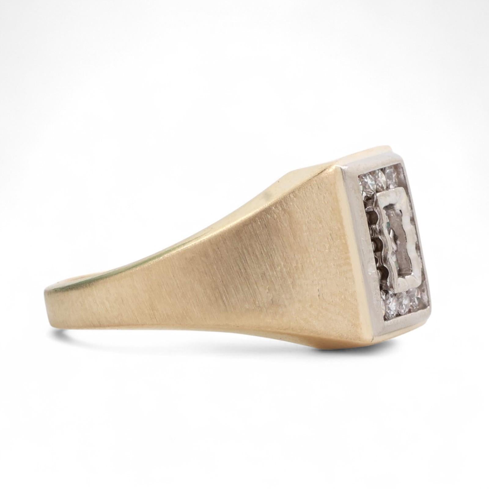 Mens Cluster Diamond Square Ring 14K Brushed Gold 0.55 TW Size 10.25 Estate