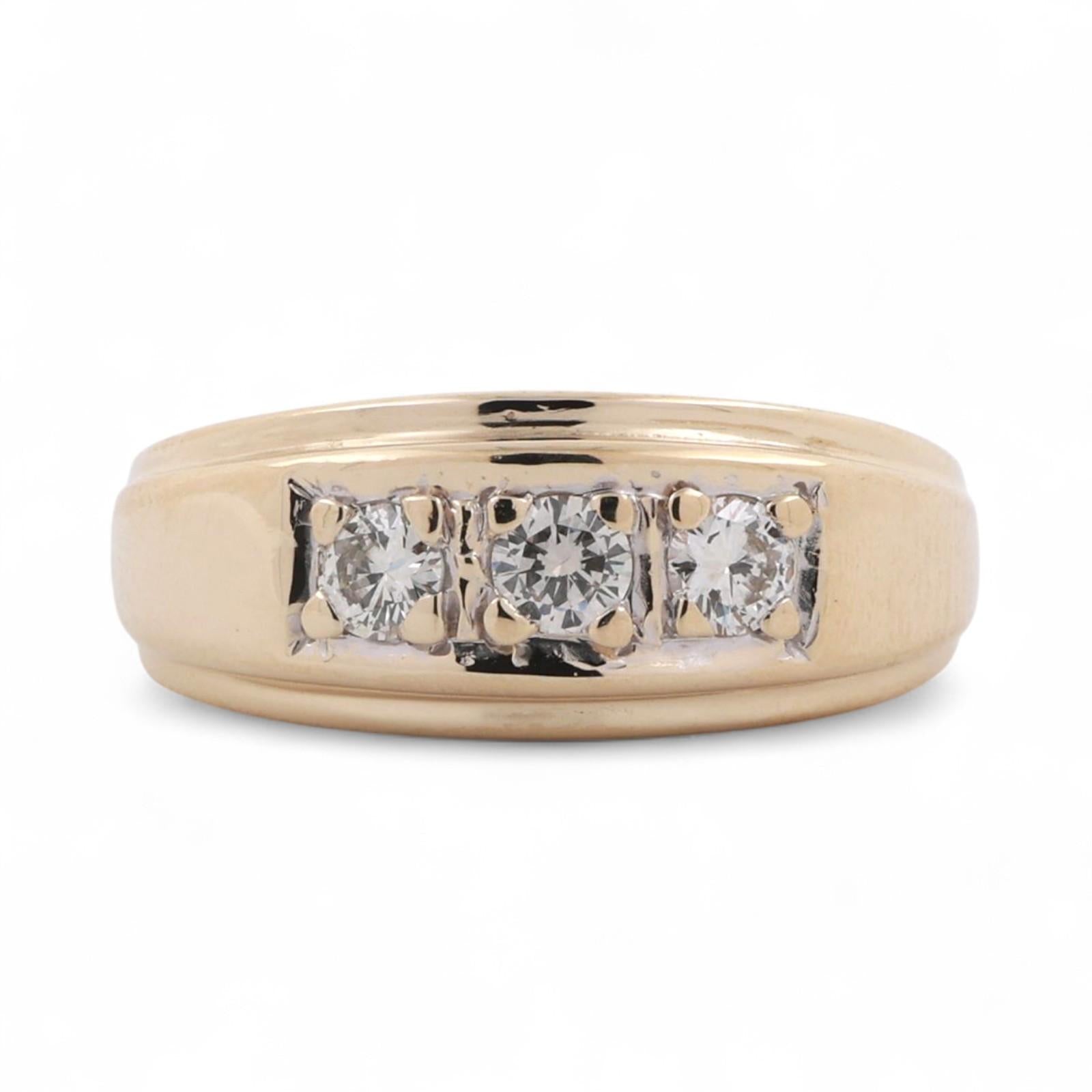 3-Stone Diamond Band Ring 14K Yellow Gold 0.50 TW Size 9.25 Unisex Estate