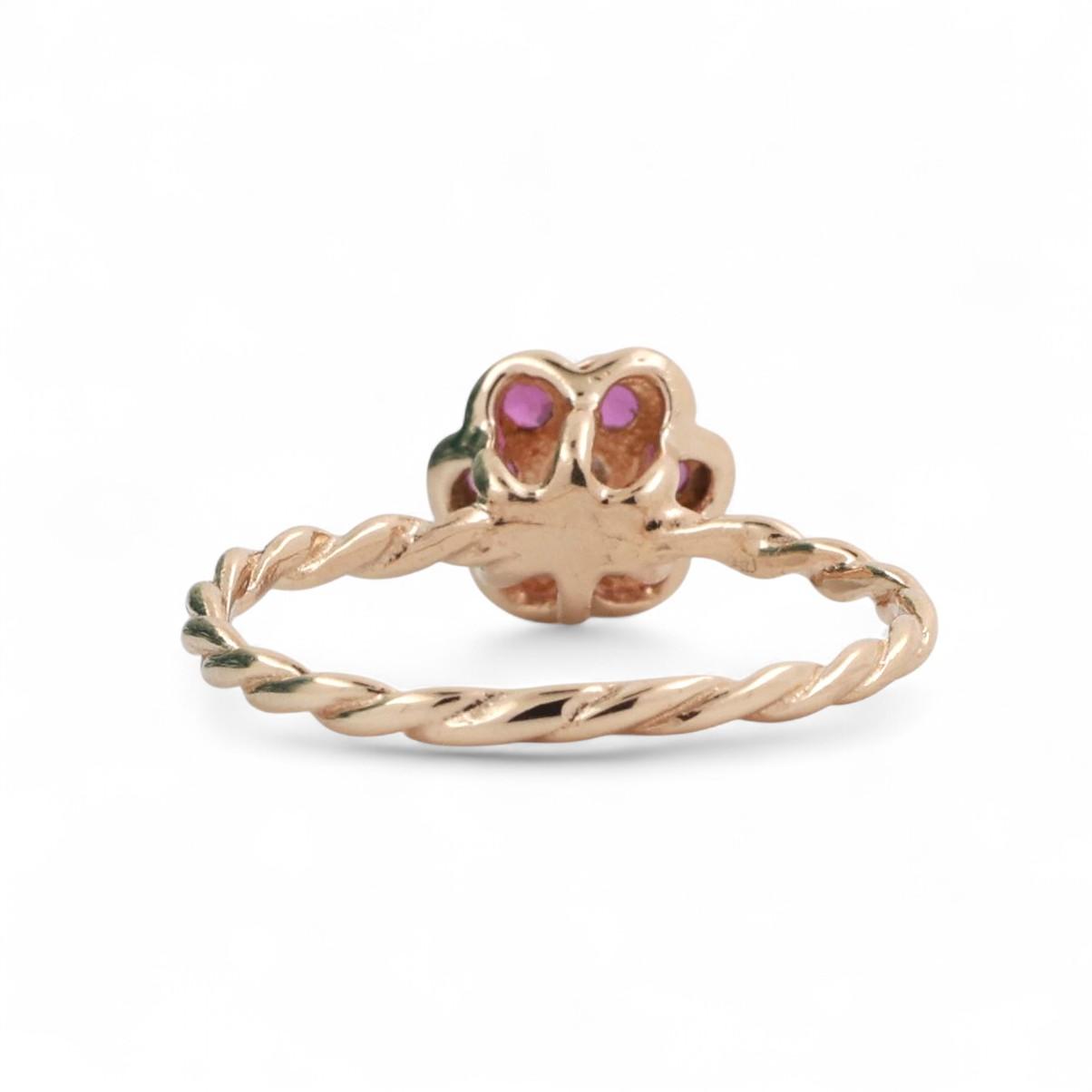 Ruby Diamond Floral Ring Cocktail 14K Yellow Gold 0.26 CTW Size 7 Ladies Girls