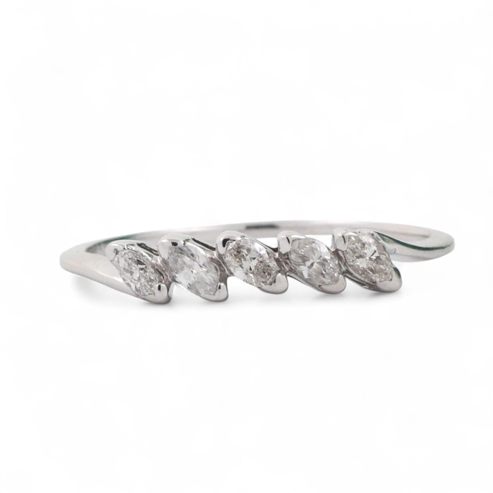 5-Stone Marquise Diamond Band Ring White Gold 0.35 TW Ladies Estate Size 9