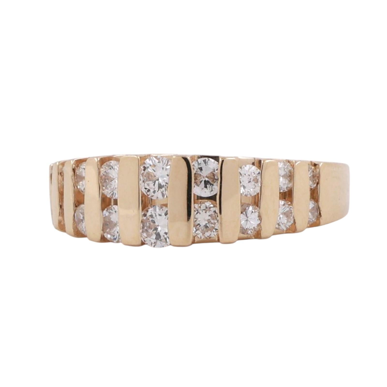 0.85 TW Diamond Wide Band Bar Ring 14K Yellow Gold Size 6.5 Estate