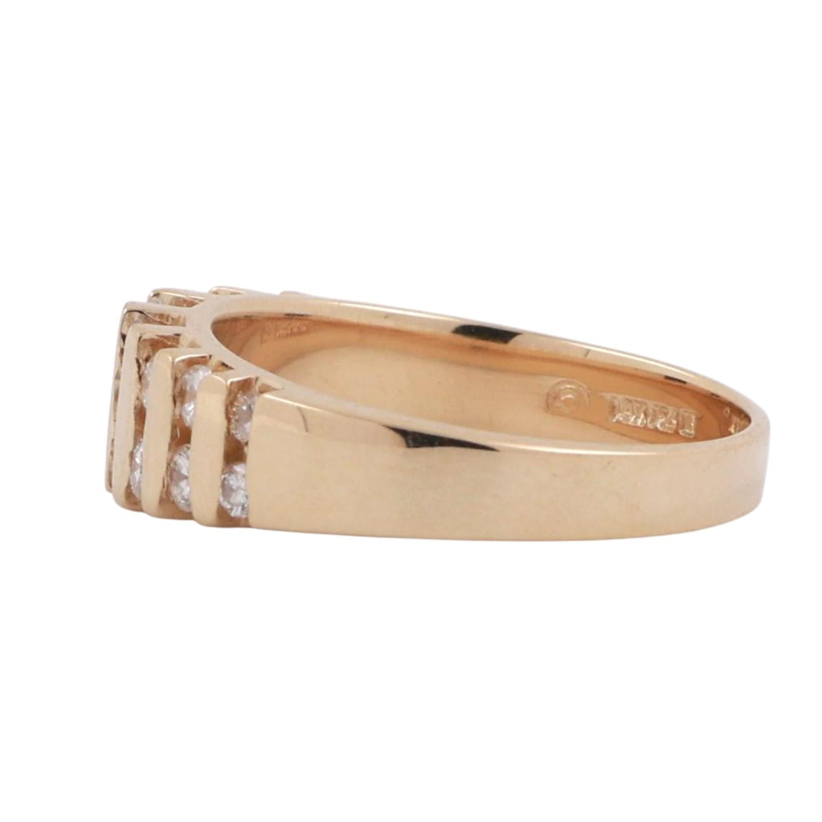 0.85 TW Diamond Wide Band Bar Ring 14K Yellow Gold Size 6.5 Estate