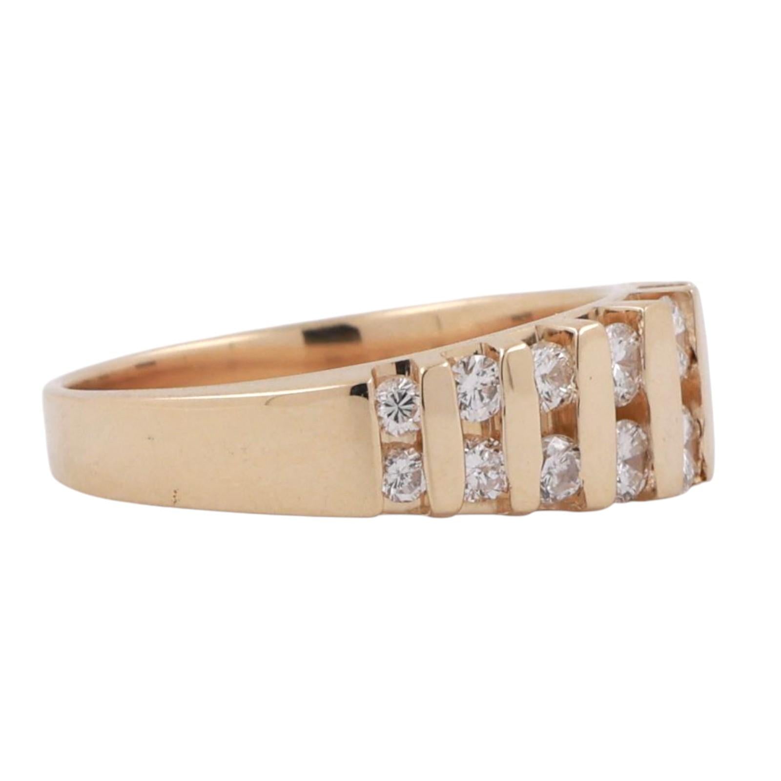 0.85 TW Diamond Wide Band Bar Ring 14K Yellow Gold Size 6.5 Estate