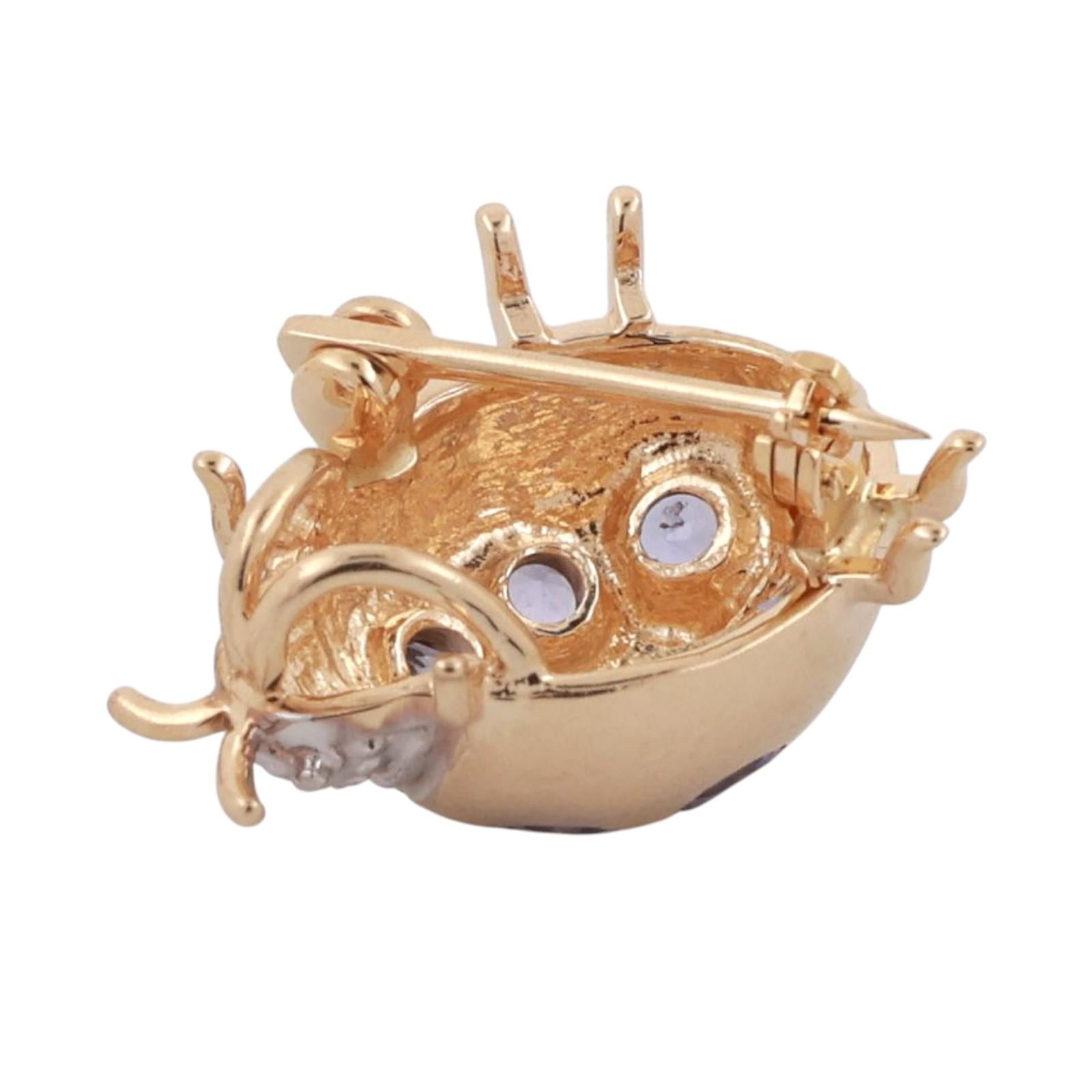 Tanzanite Diamond Ladybug Pendant Brooch Pin 14K Gold 0.74 CTW 0.70" Estate