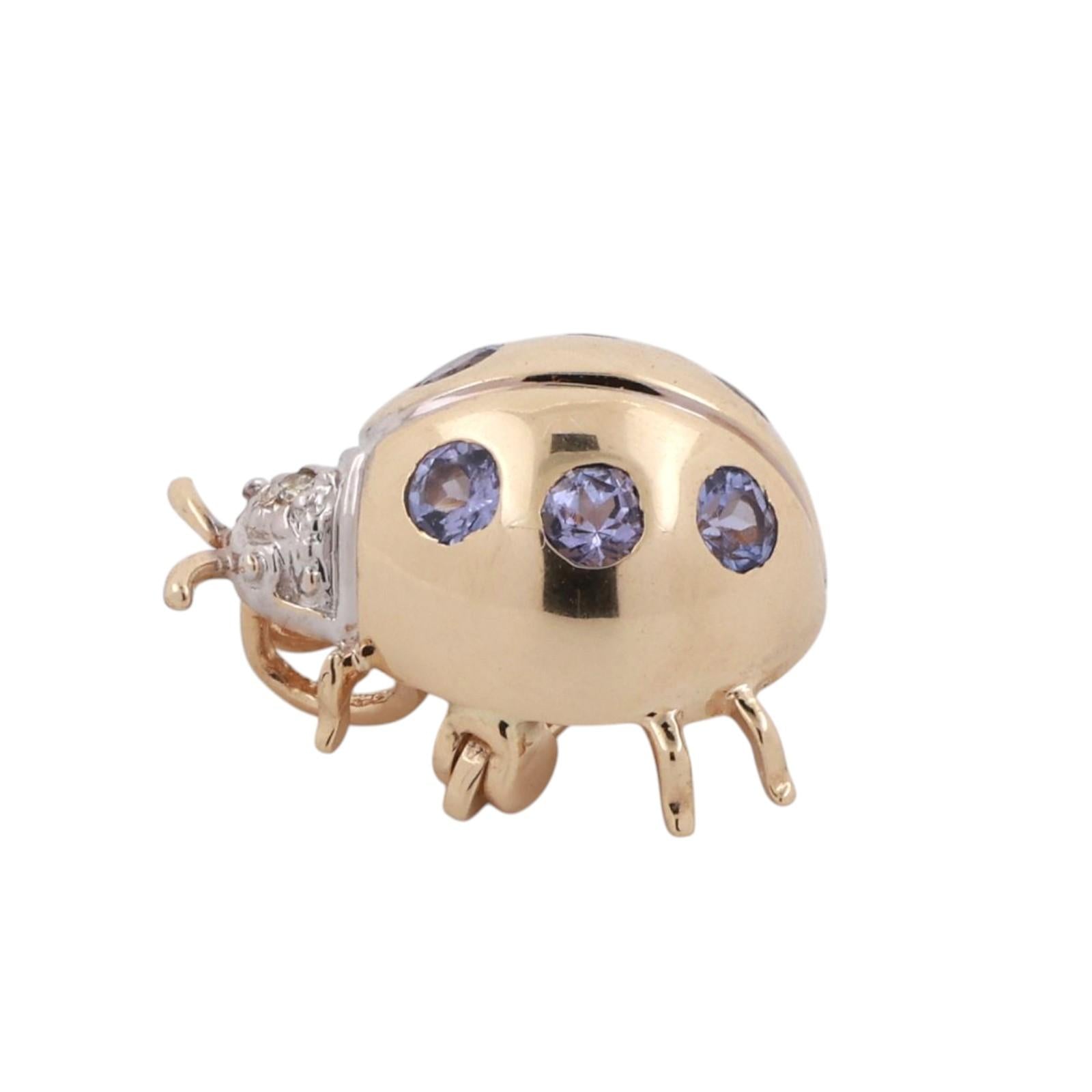 Tanzanite Diamond Ladybug Pendant Brooch Pin 14K Gold 0.74 CTW 0.70" Estate