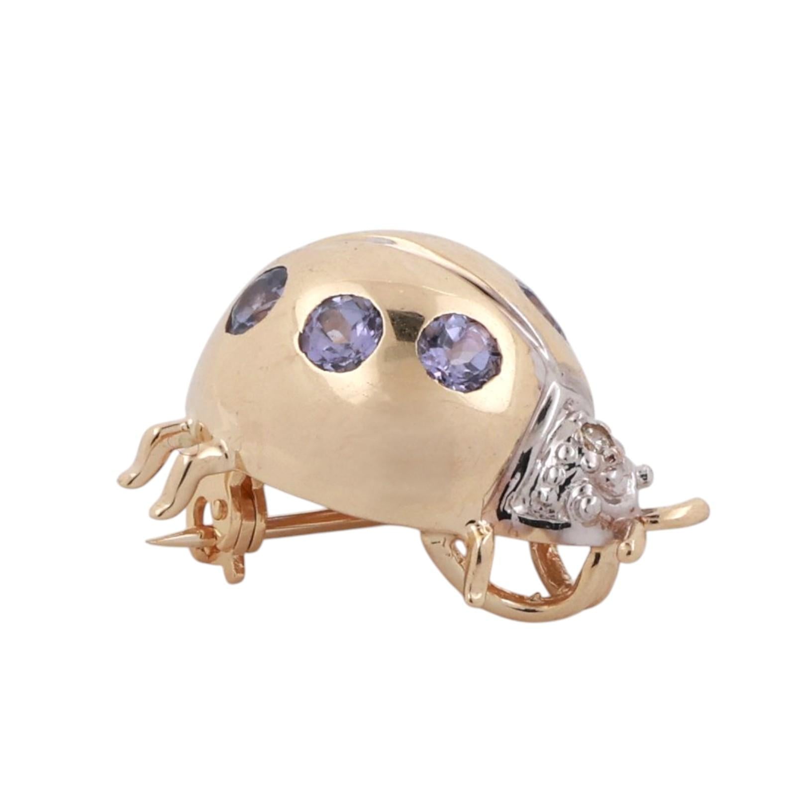 Tanzanite Diamond Ladybug Pendant Brooch Pin 14K Gold 0.74 CTW 0.70" Estate