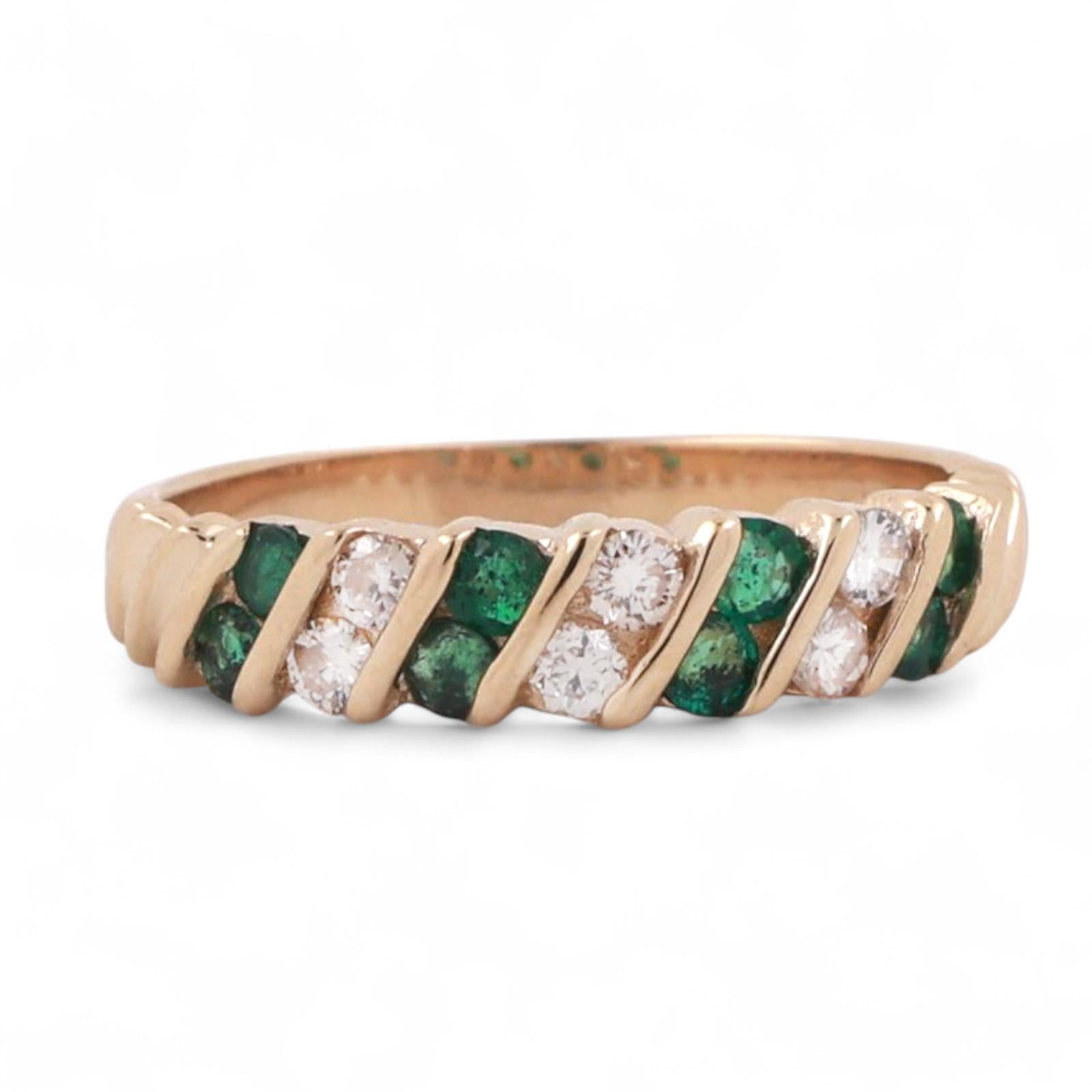 EFFY Emerald Diamond Band Ring 14K Yellow Gold 0.54 CTW Channel Set Size 6.75