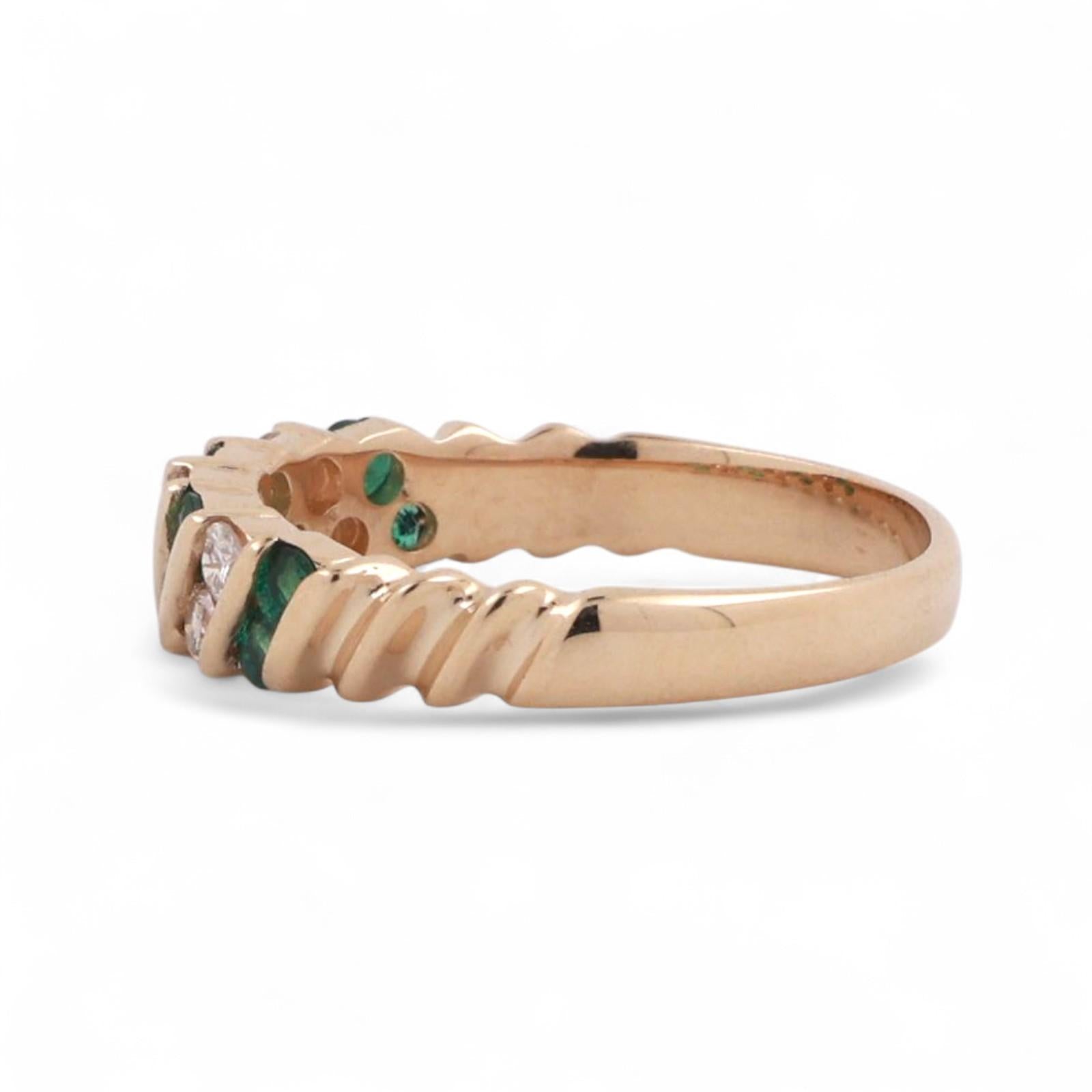 EFFY Emerald Diamond Band Ring 14K Yellow Gold 0.54 CTW Channel Set Size 6.75