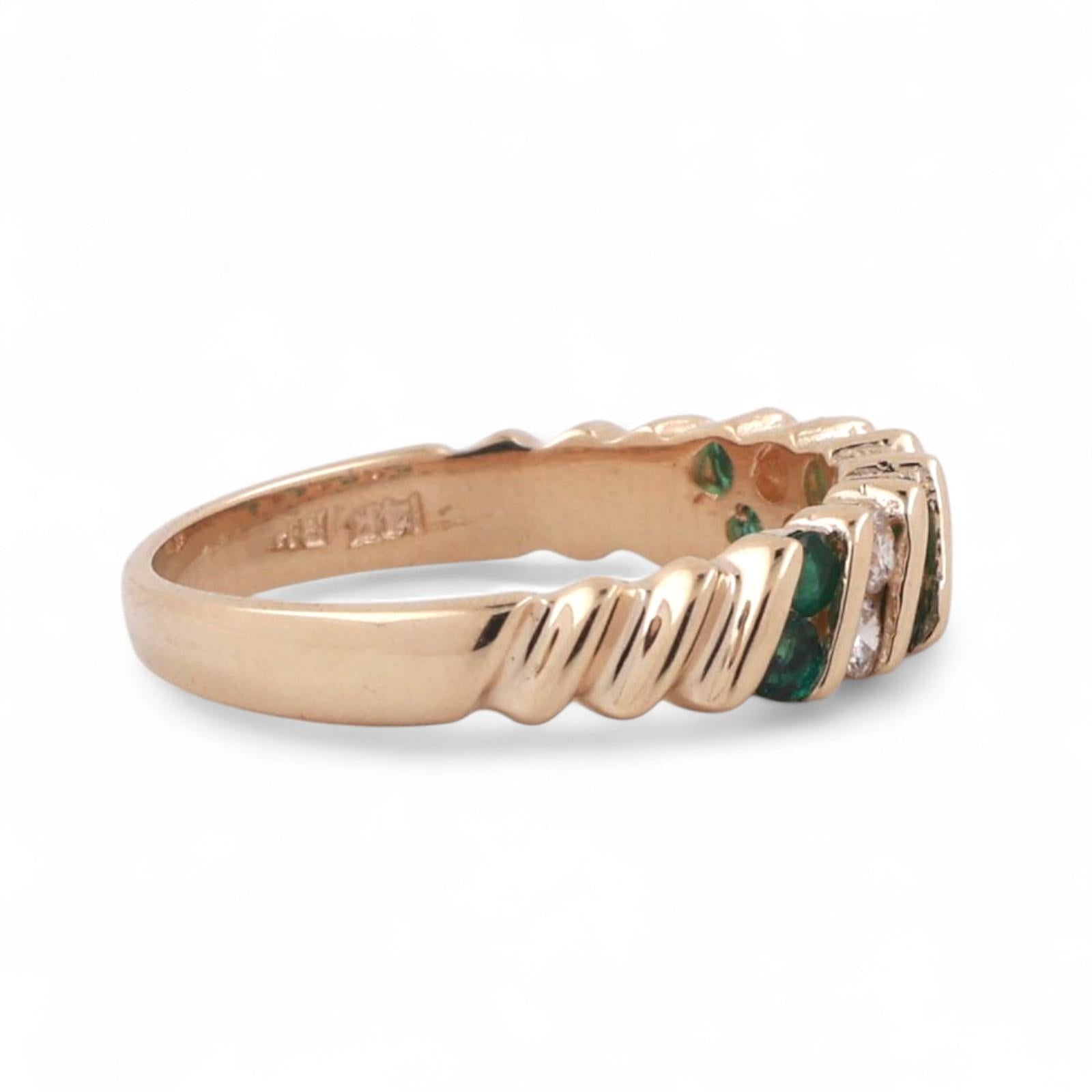EFFY Emerald Diamond Band Ring 14K Yellow Gold 0.54 CTW Channel Set Size 6.75