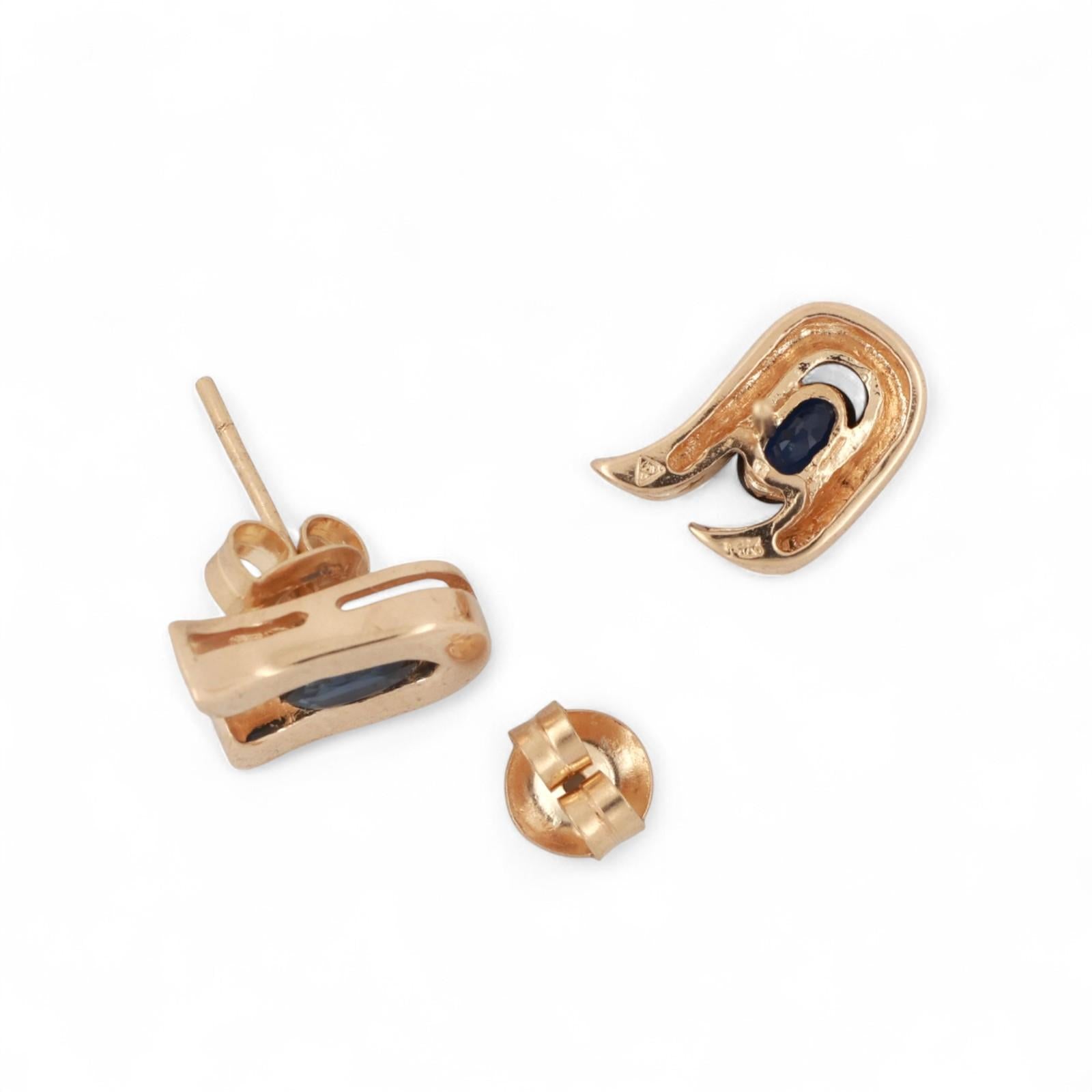 Oval Sapphire U Shape Stud Earrings 14K Yellow Gold 0.50 CTW 0.23" Ladies Estate