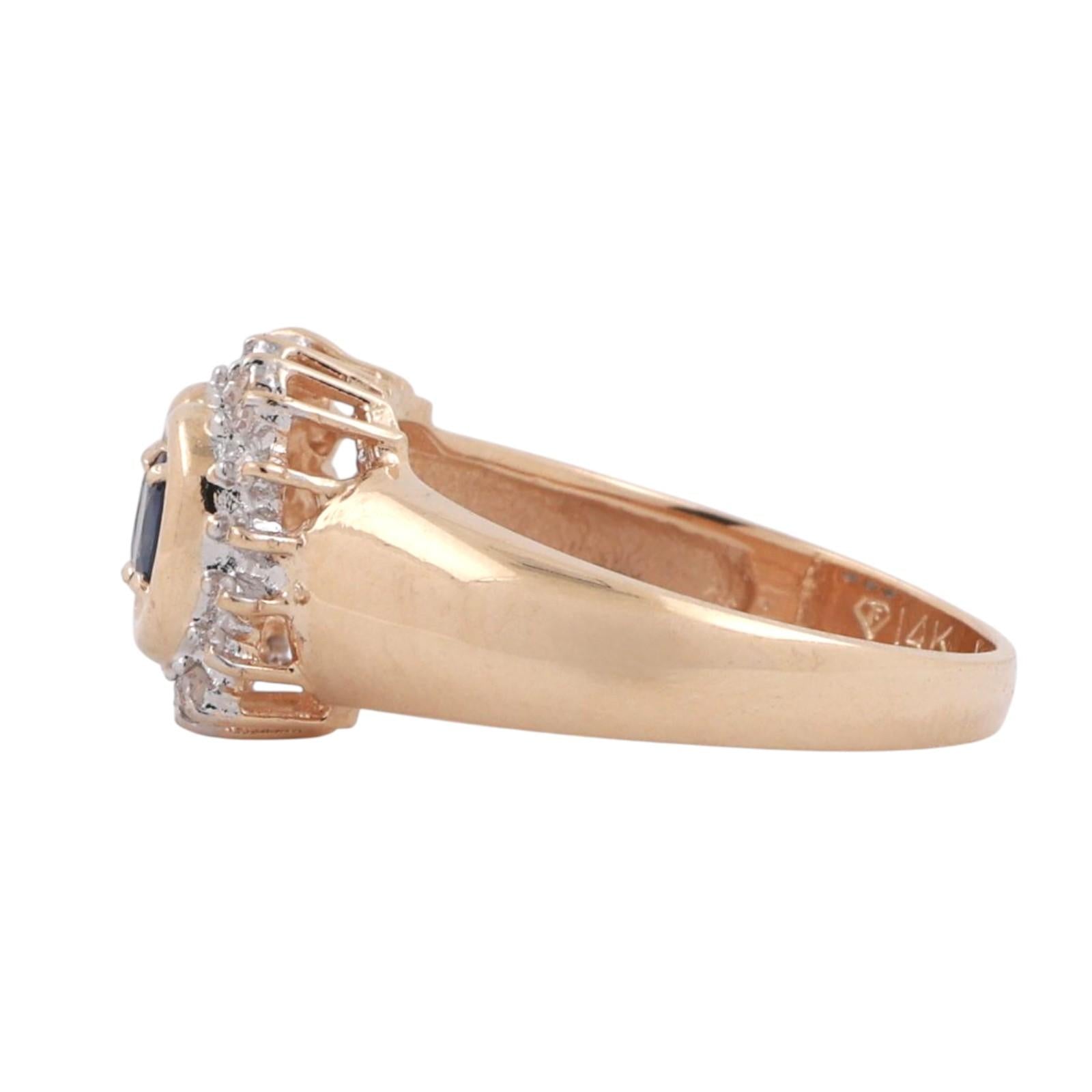 3-Stone Sapphire Diamond Halo Band Ring 14K Yellow Gold 0.85 CTW Size 7.25