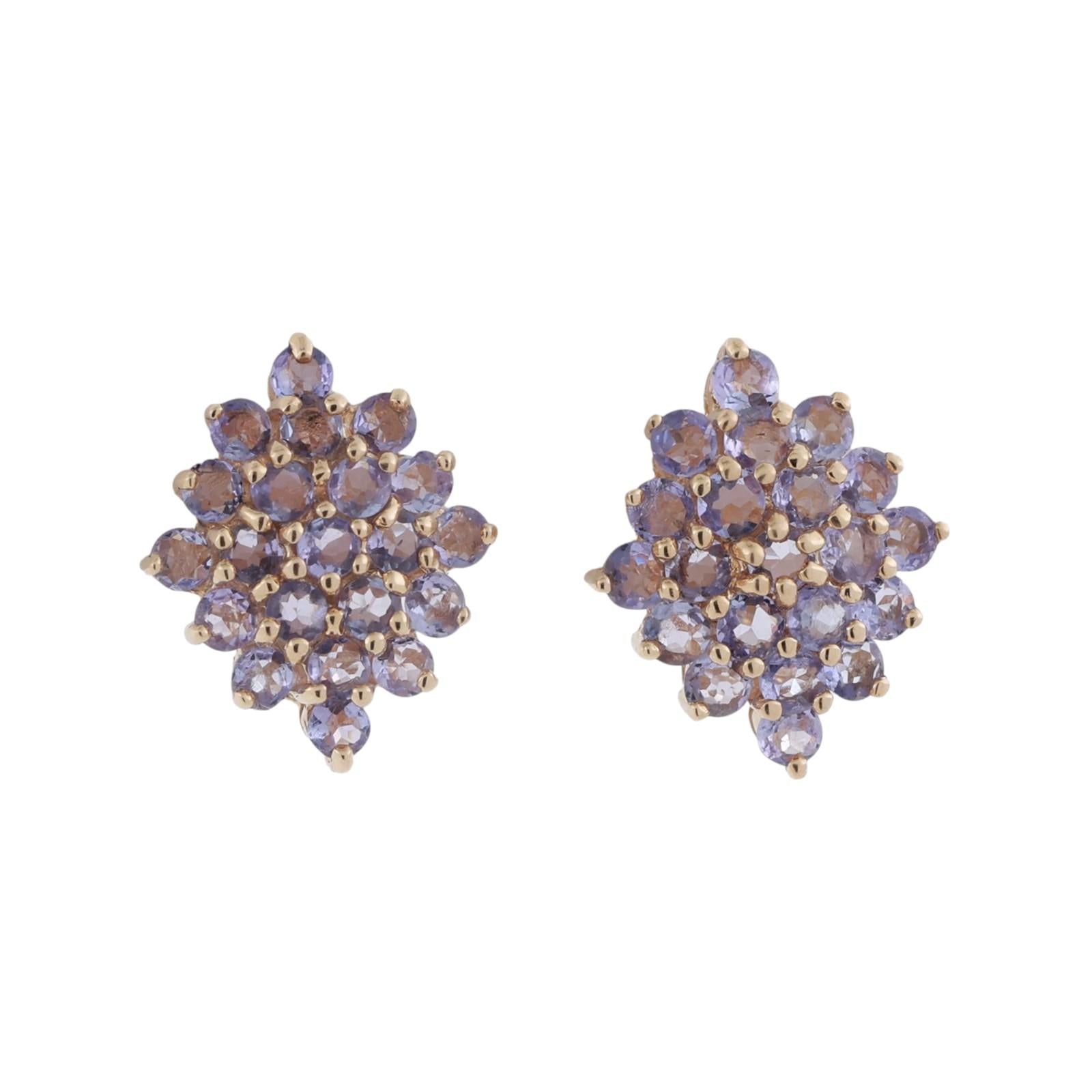 Tanzanite Floral Stud Drop Earrings 14K Yellow Gold 4.08 CTW Ladies Estate