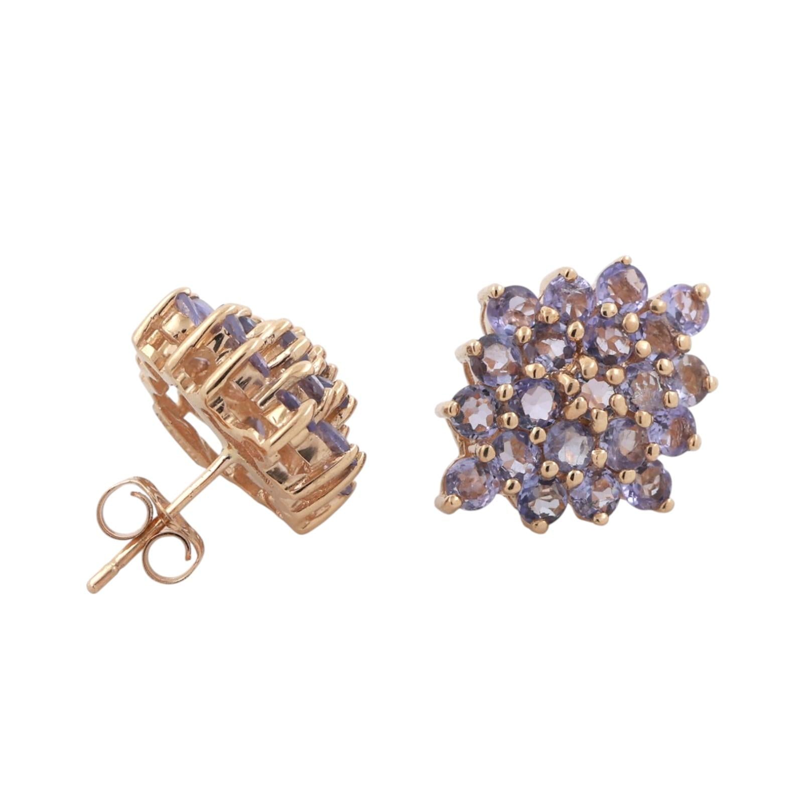 Tanzanite Floral Stud Drop Earrings 14K Yellow Gold 4.08 CTW Ladies Estate
