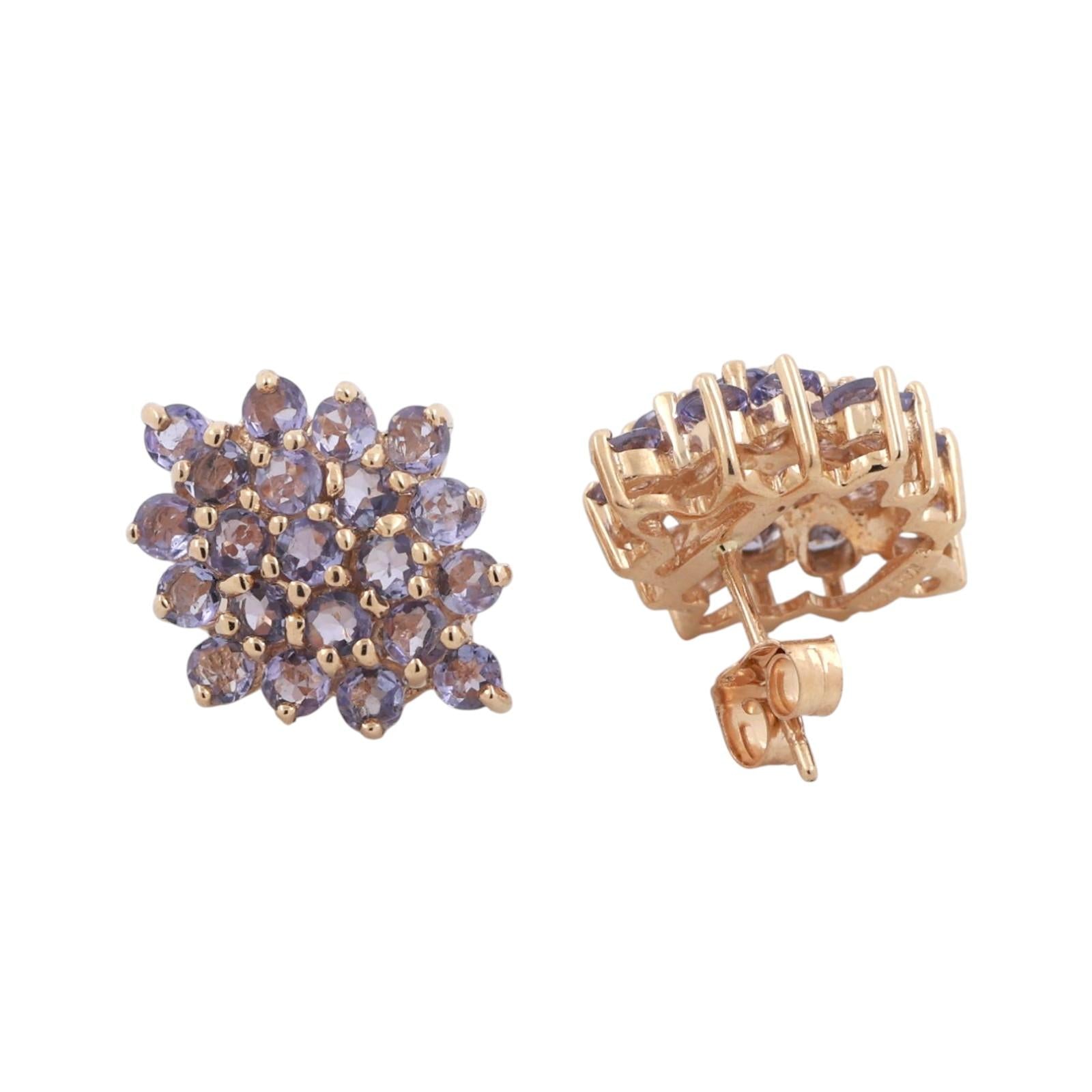 Tanzanite Floral Stud Drop Earrings 14K Yellow Gold 4.08 CTW Ladies Estate
