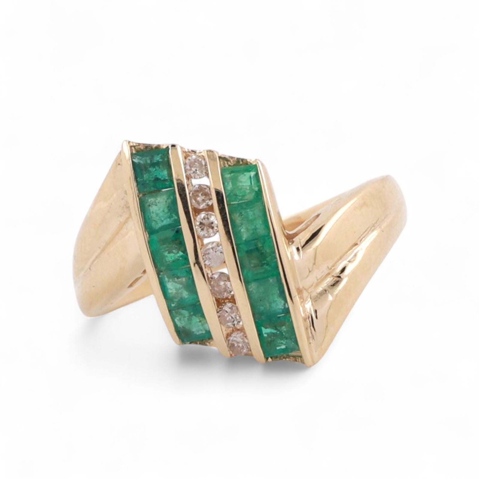 Emerald Diamond Cocktail Ring 14K Yellow Gold 0.53 CTW Size 6.25 Ladies Estate