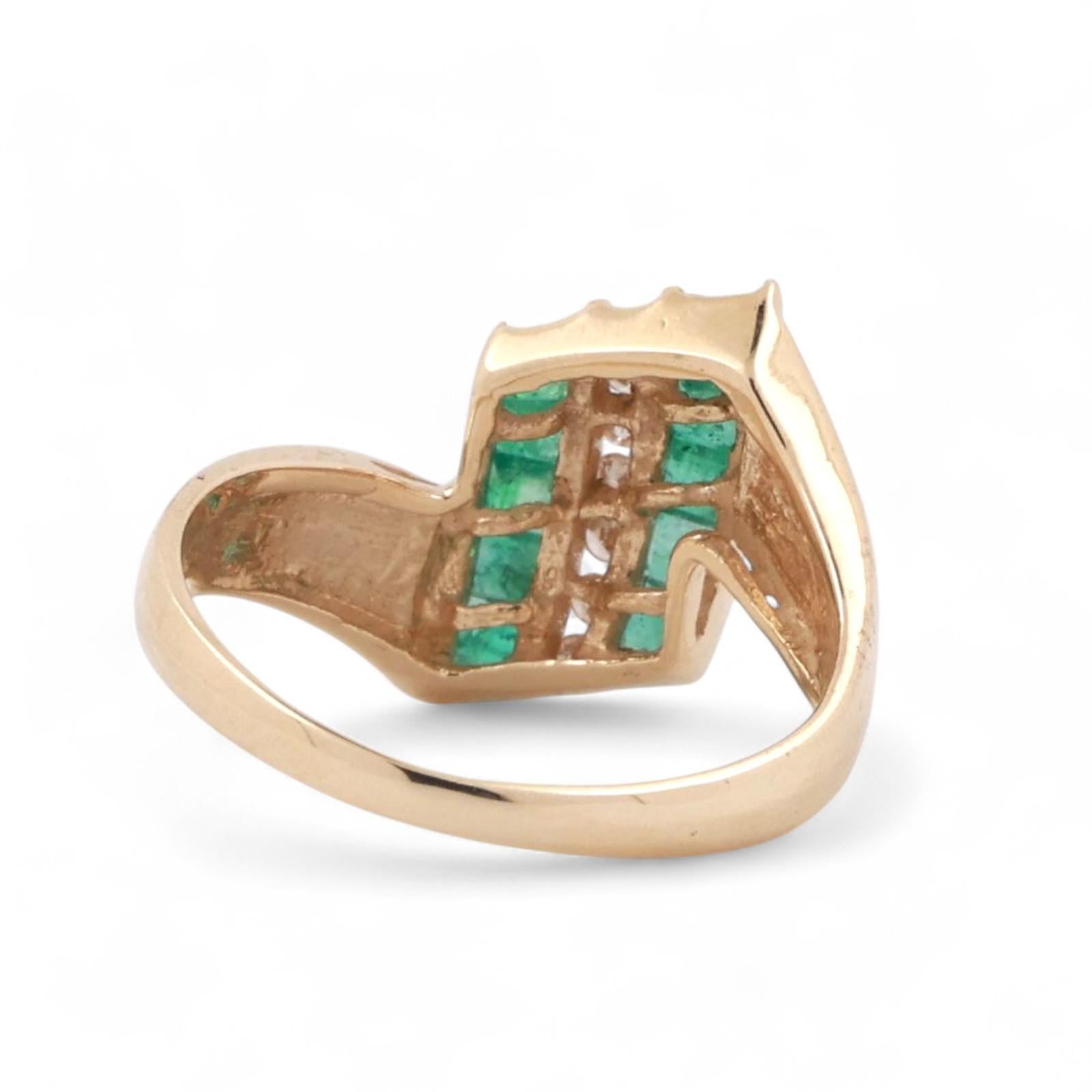 Emerald Diamond Cocktail Ring 14K Yellow Gold 0.53 CTW Size 6.25 Ladies Estate