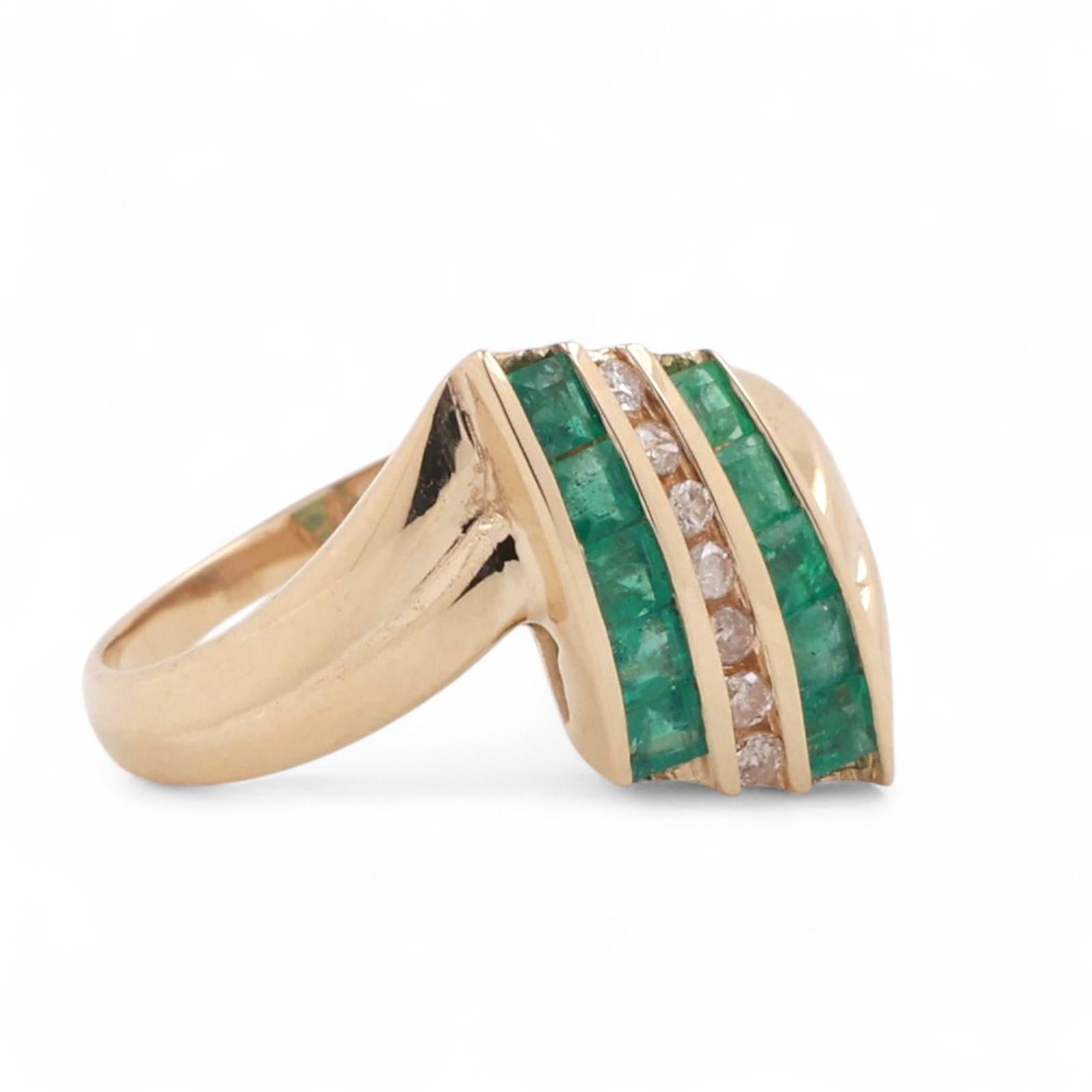 Emerald Diamond Cocktail Ring 14K Yellow Gold 0.53 CTW Size 6.25 Ladies Estate