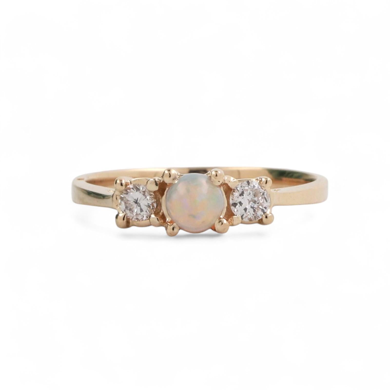 Opal Diamond Cocktail Ring 14K Yellow Gold 0.37 CTW Size 6.75 Ladies Estate