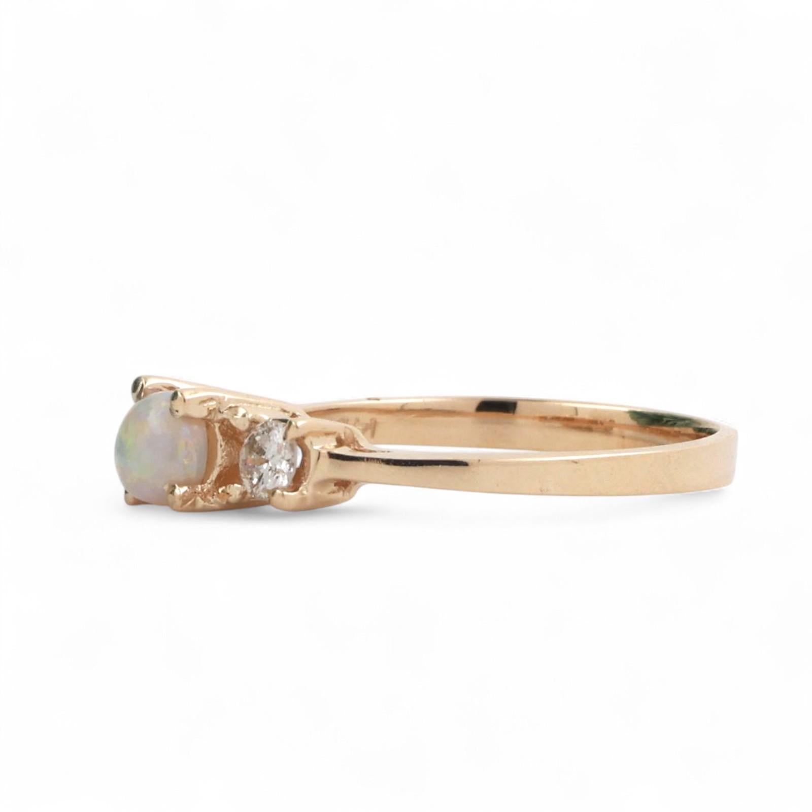 Opal Diamond Cocktail Ring 14K Yellow Gold 0.37 CTW Size 6.75 Ladies Estate