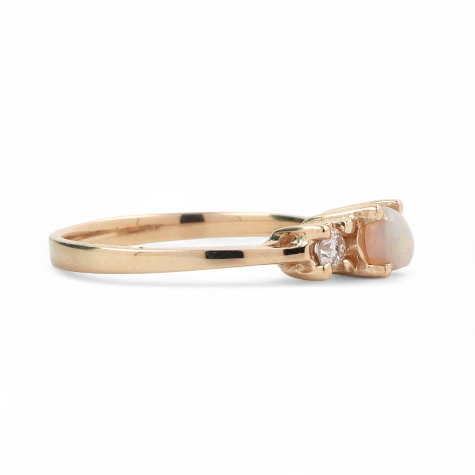 Opal Diamond Cocktail Ring 14K Yellow Gold 0.37 CTW Size 6.75 Ladies Estate