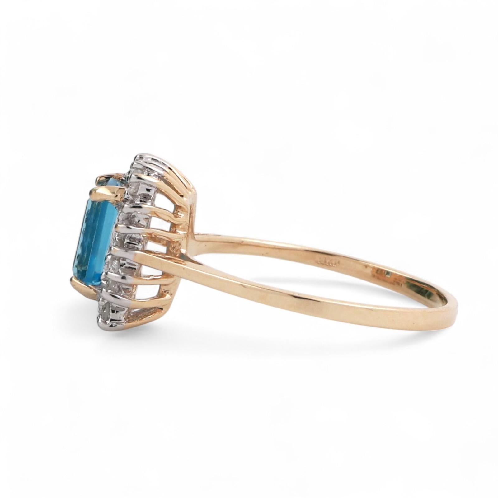 Blue Topaz Halo Diamond Ring 14K Gold 1.45 CTW Size 6.75 Ladies Estate