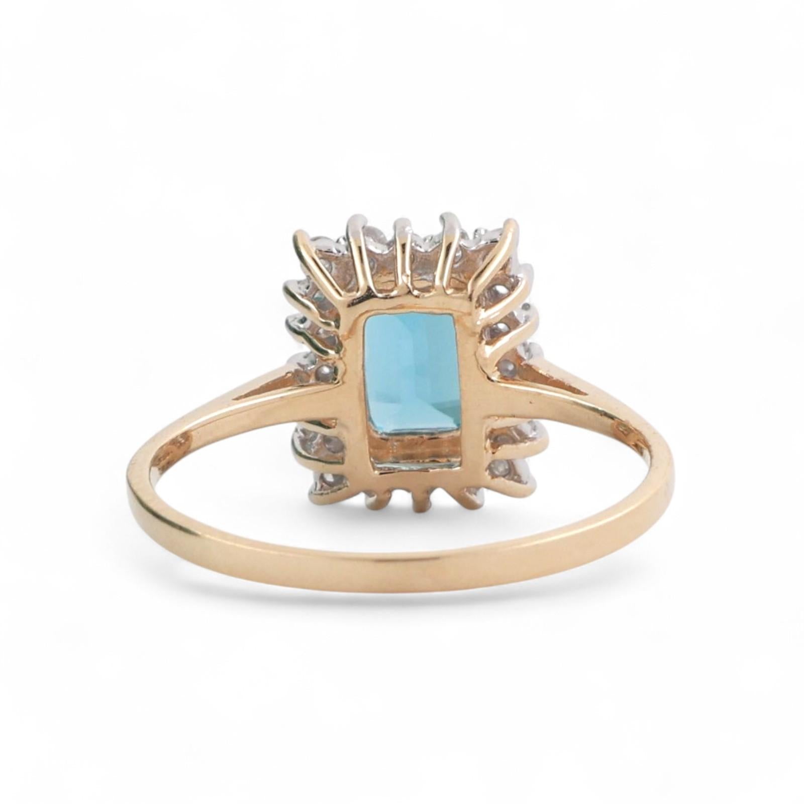 Blue Topaz Halo Diamond Ring 14K Gold 1.45 CTW Size 6.75 Ladies Estate
