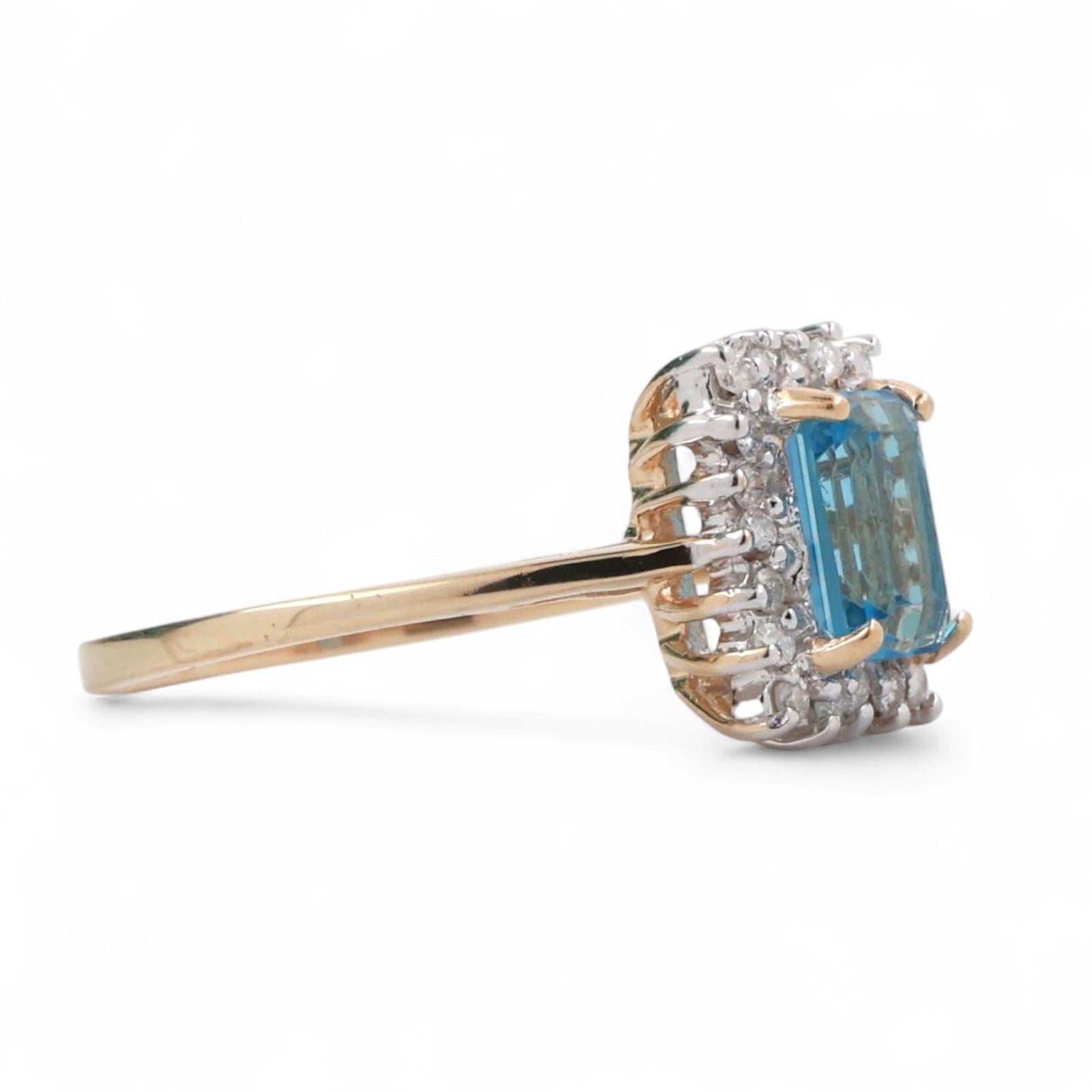 Blue Topaz Halo Diamond Ring 14K Gold 1.45 CTW Size 6.75 Ladies Estate