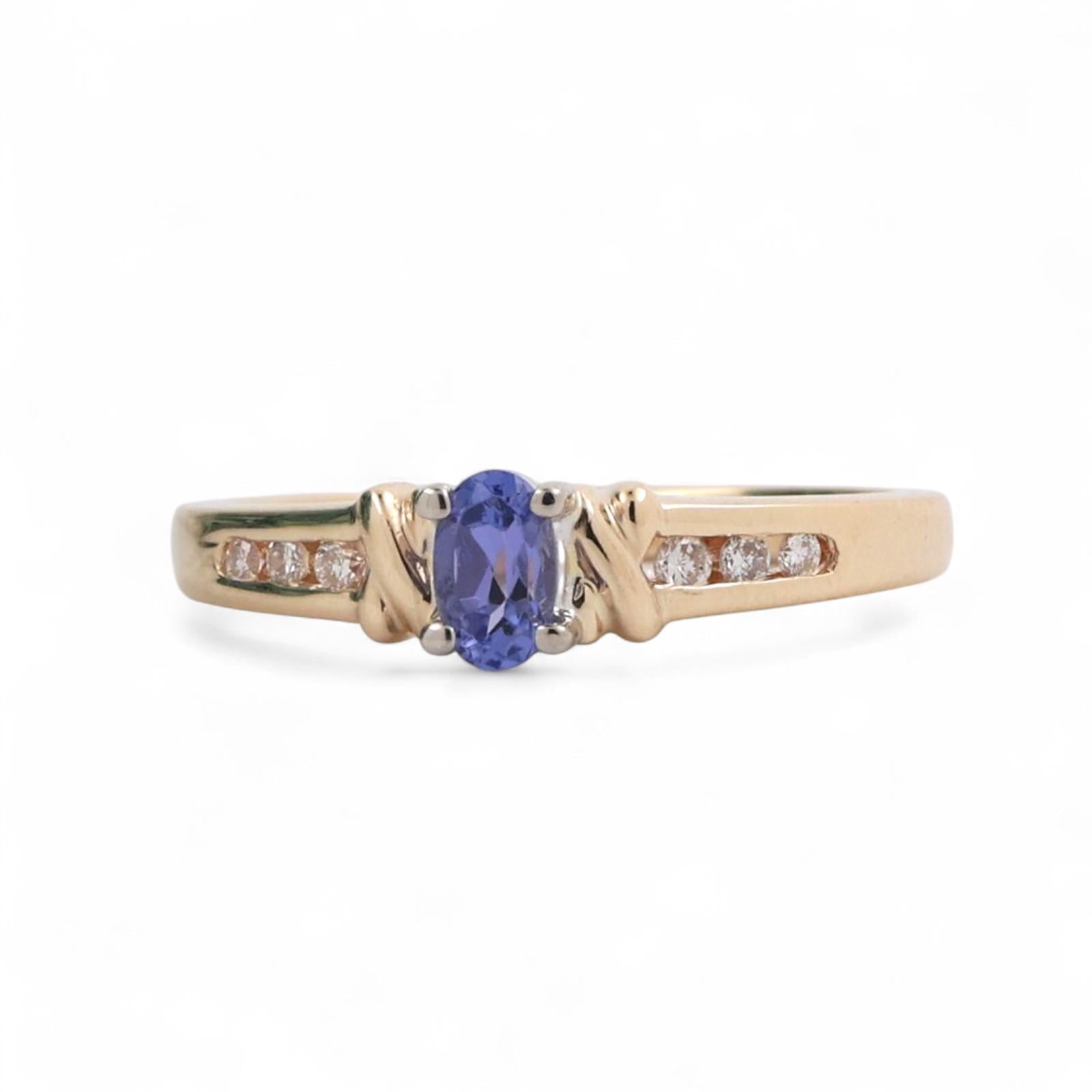 Tanzanite Diamond Cocktail Ring 14K Yellow Gold 0.33 CTW Size 6.5 Estate