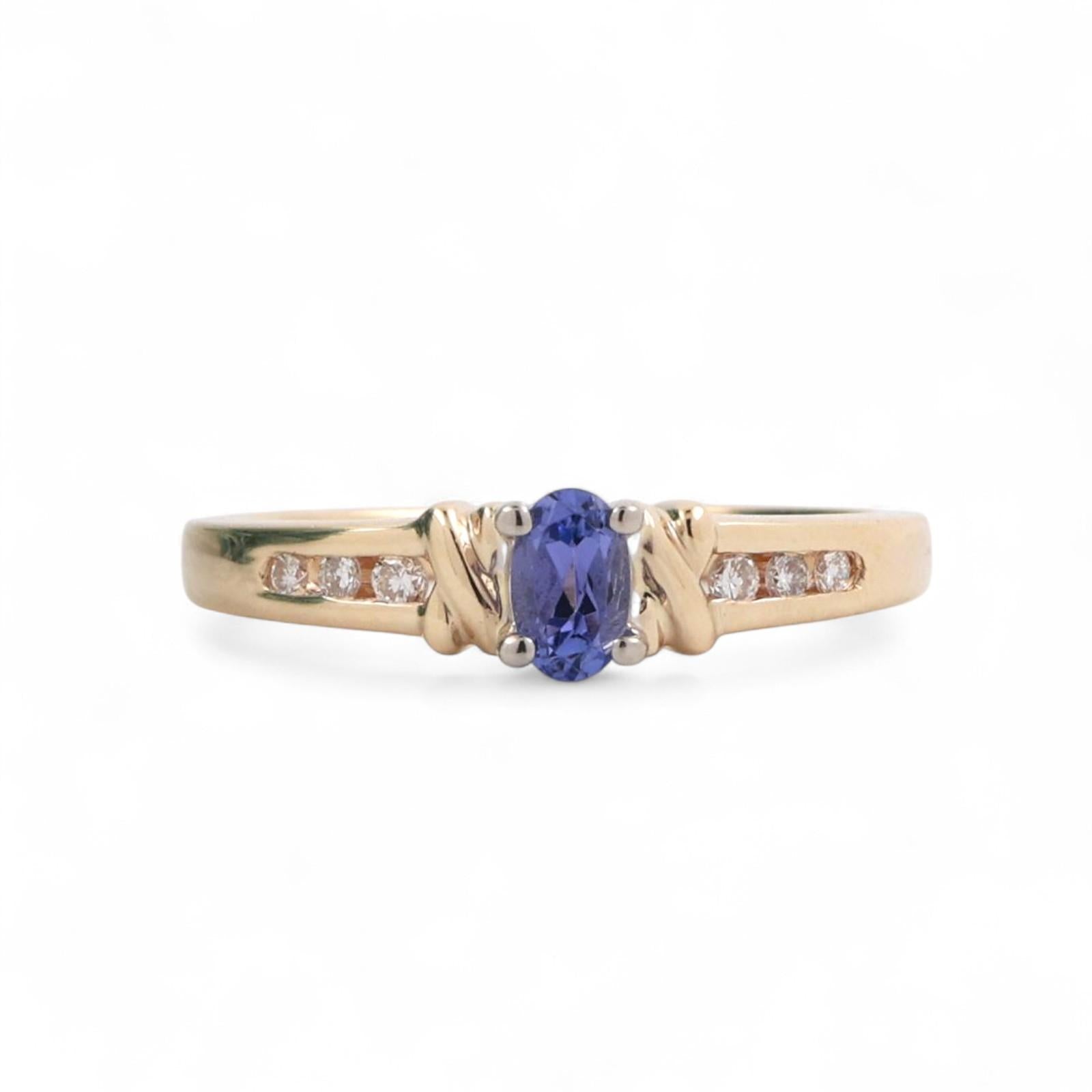 Tanzanite Diamond Cocktail Ring 14K Yellow Gold 0.33 CTW Size 6.5 Estate