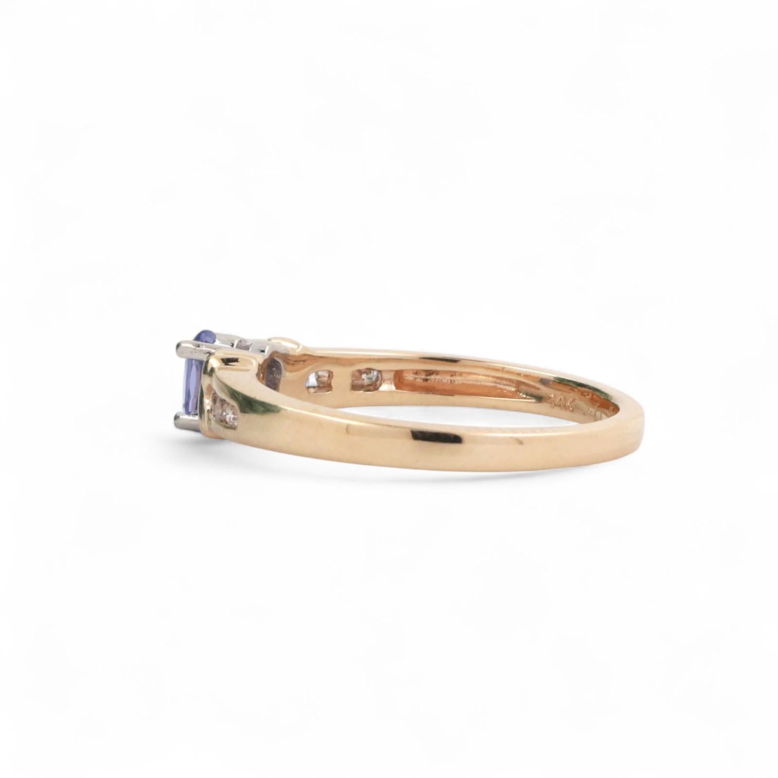Tanzanite Diamond Cocktail Ring 14K Yellow Gold 0.33 CTW Size 6.5 Estate