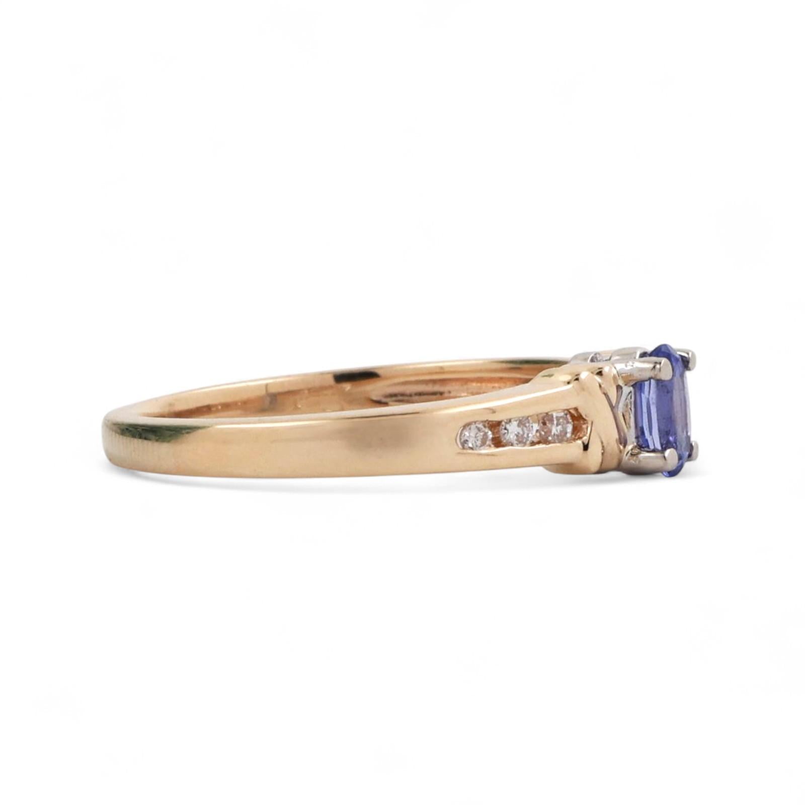 Tanzanite Diamond Cocktail Ring 14K Yellow Gold 0.33 CTW Size 6.5 Estate