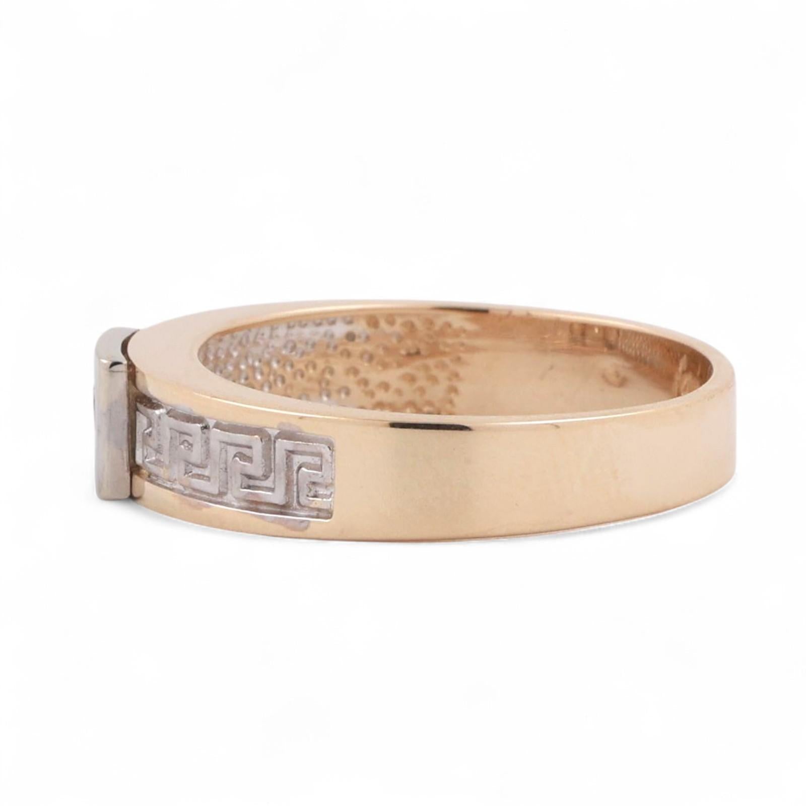 Solitaire Diamond Greek Key Band Ring 14K Gold 0.15 CT Size 10.5 Unisex Estate
