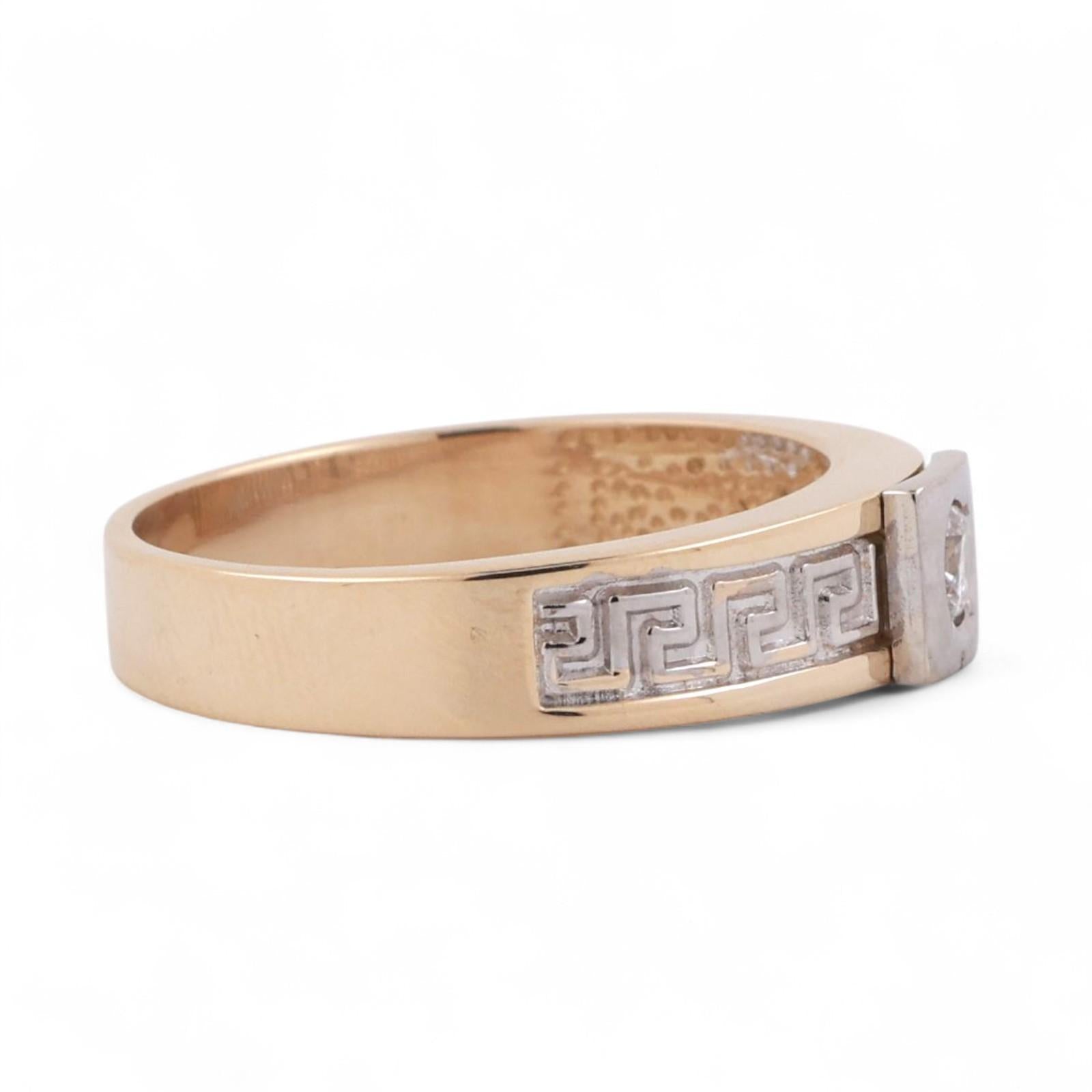 Solitaire Diamond Greek Key Band Ring 14K Gold 0.15 CT Size 10.5 Unisex Estate
