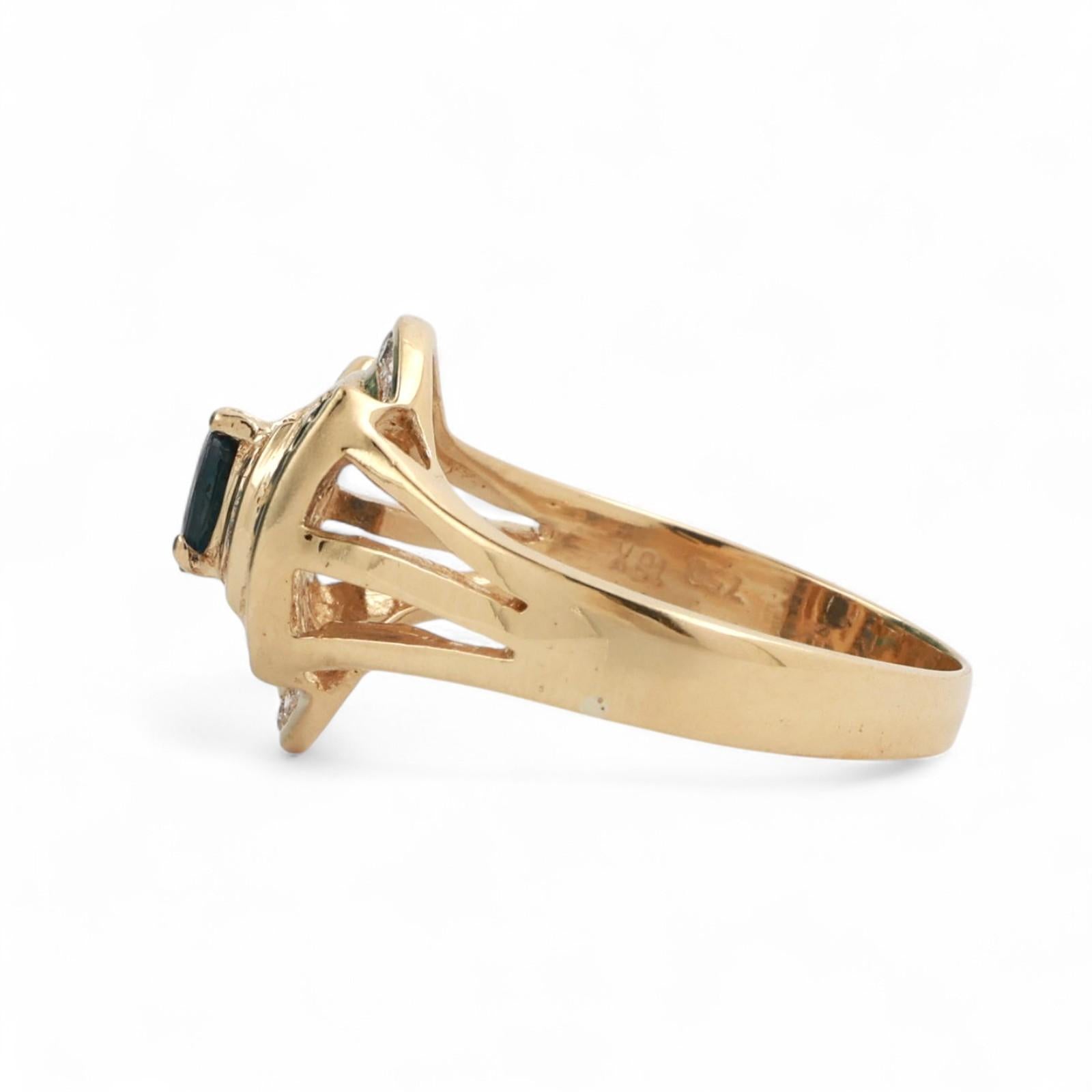 Sapphire Diamond Cocktail Ring 18K Yellow Gold 1.18 CTW Size 7.5 Ladies Estate