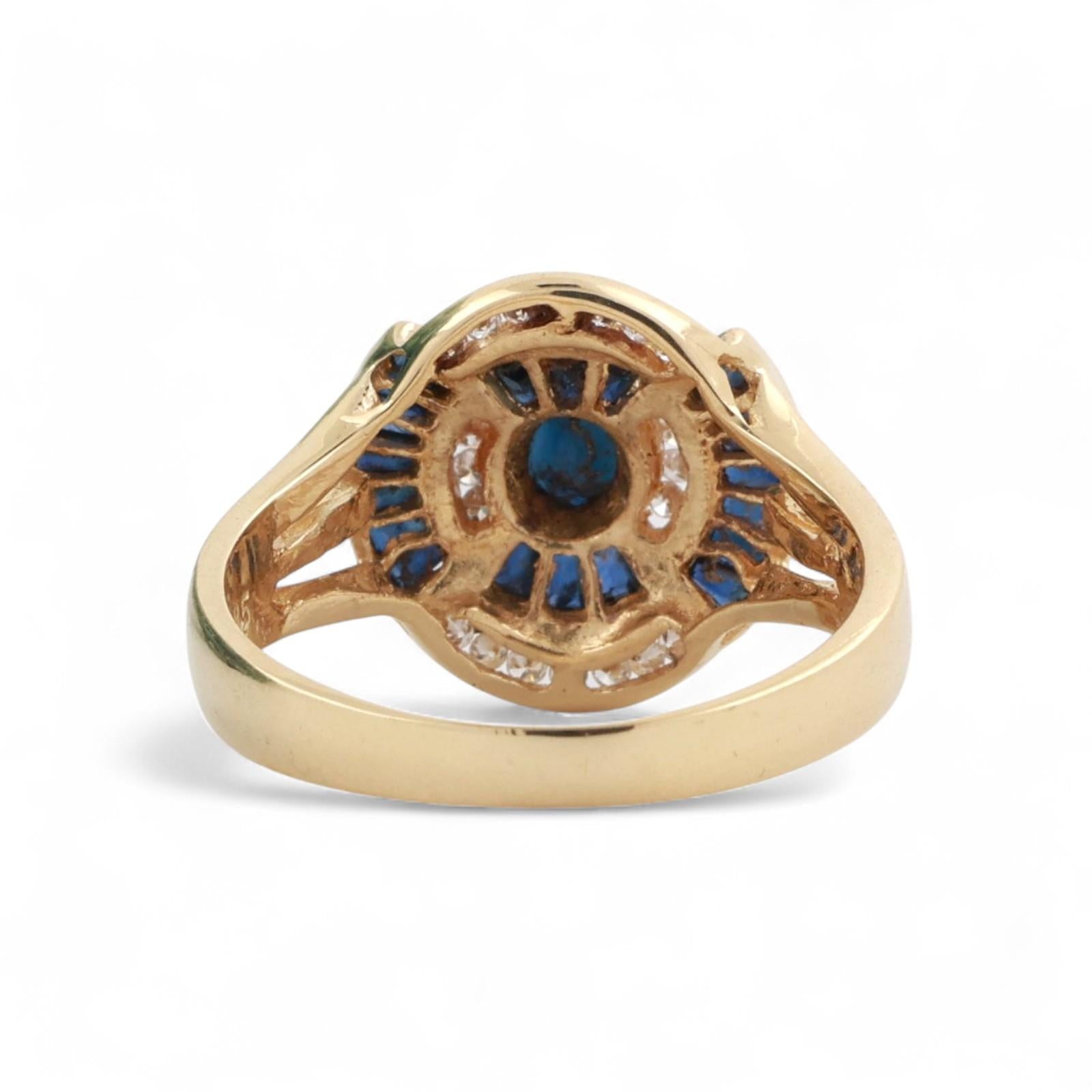 Sapphire Diamond Cocktail Ring 18K Yellow Gold 1.18 CTW Size 7.5 Ladies Estate