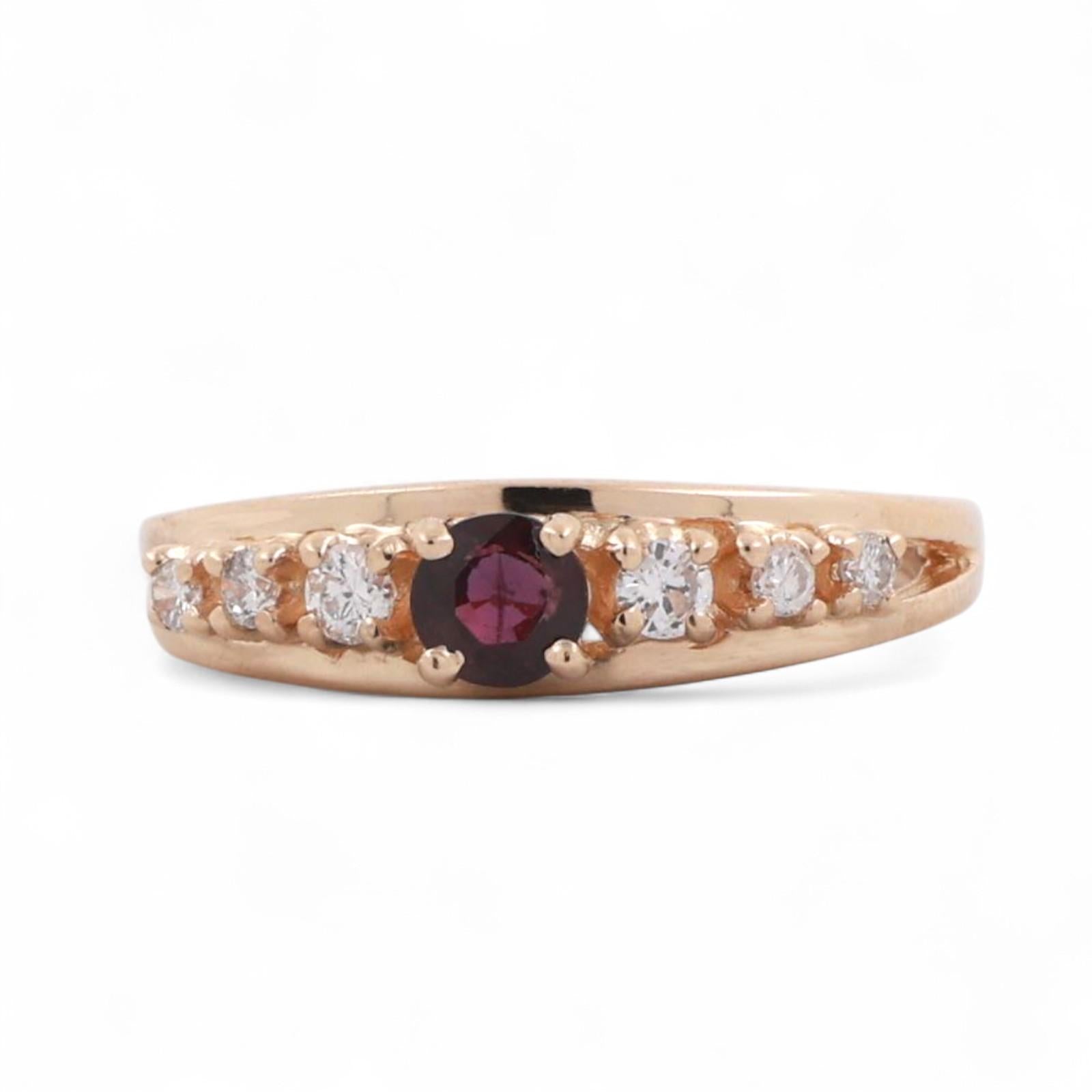Solitaire Ruby Diamond Accent Band Ring 14K Yellow Gold 0.43 CTW Size 5.75