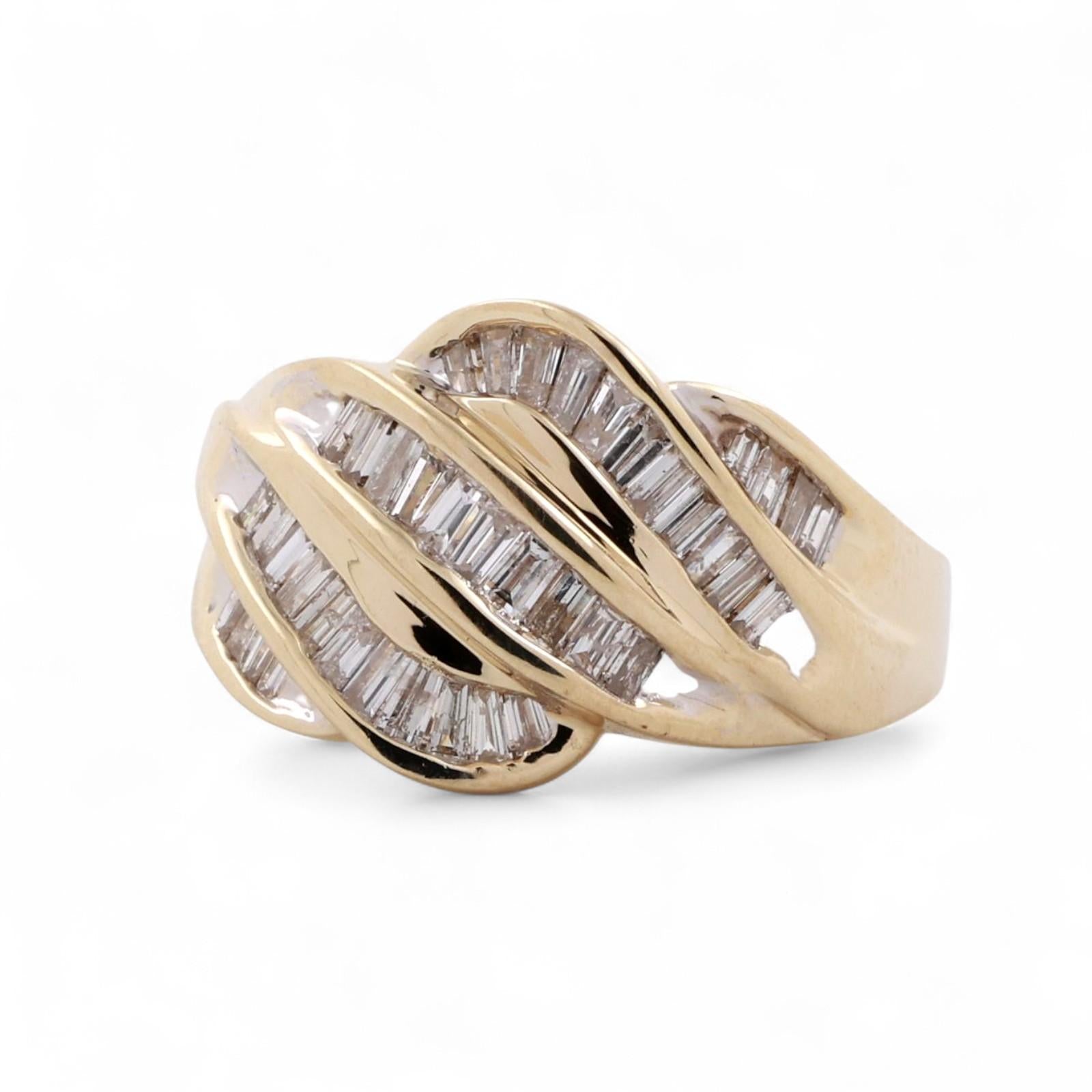 0.70 TW Baguette Diamond Swirl Ring 14K Gold Size 8 Ladies Estate