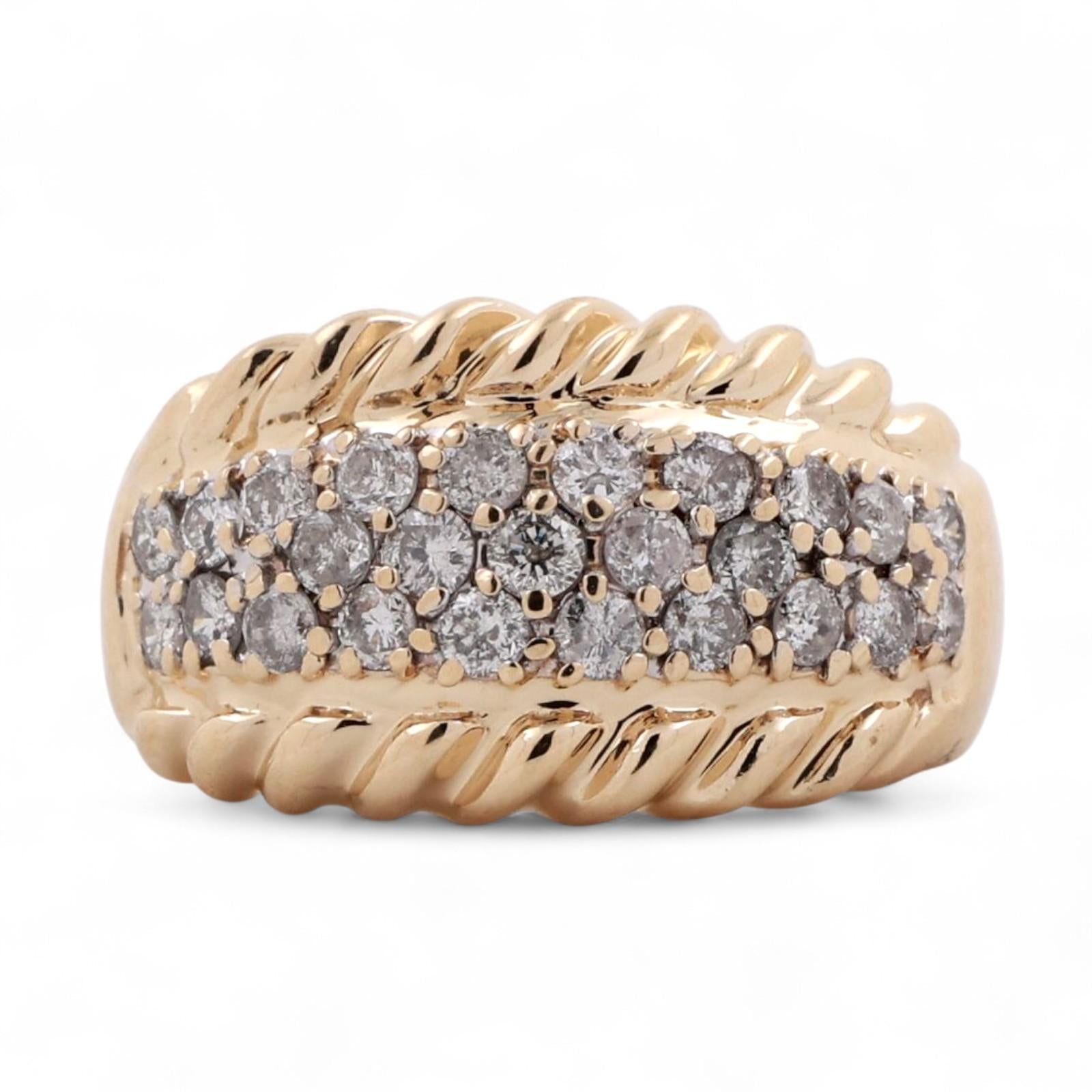 Diamond Wide Band Ring 14K Yellow Gold 1.00 TW Round Diamonds Size 7 Unisex