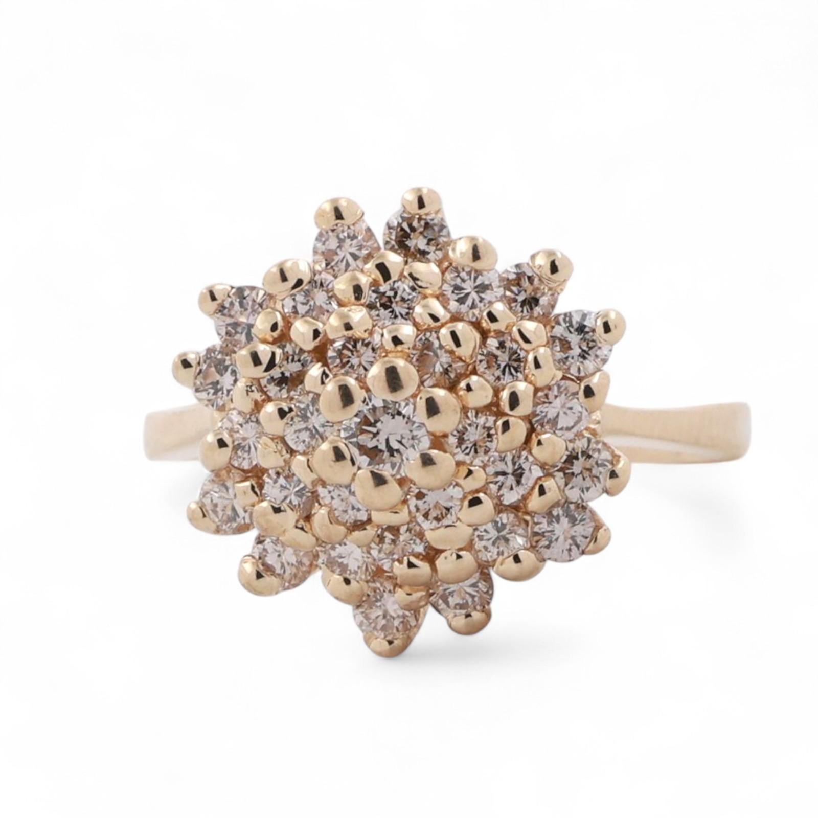 Cluster Diamond Floral Cocktail Ring 14K Yellow Gold 0.80 TW Size 6.25 Ladies