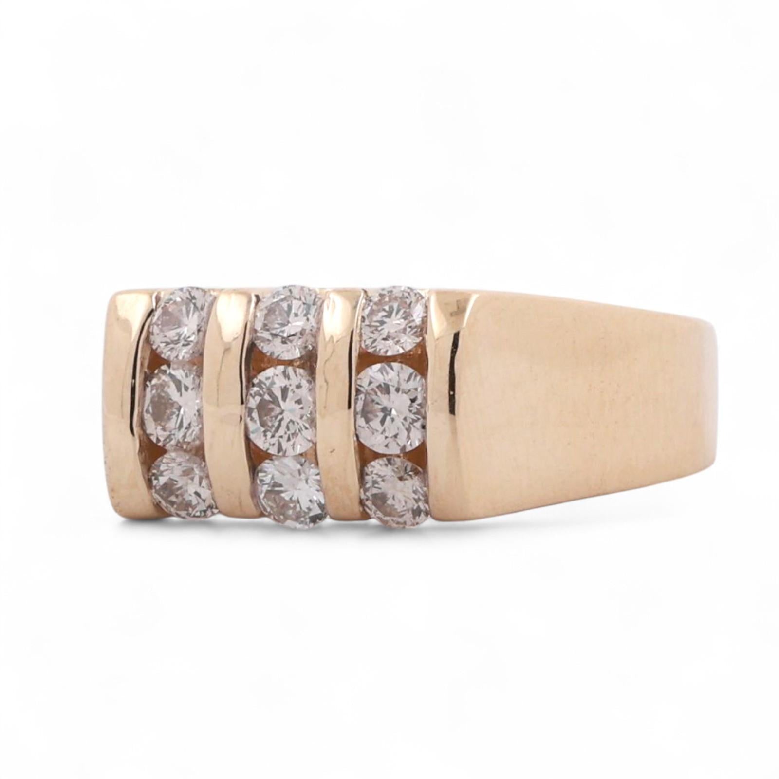 3-Row Diamond Band Ring 14K Yellow Gold 1.00 TW Round Diamonds Size 8.25 Unisex