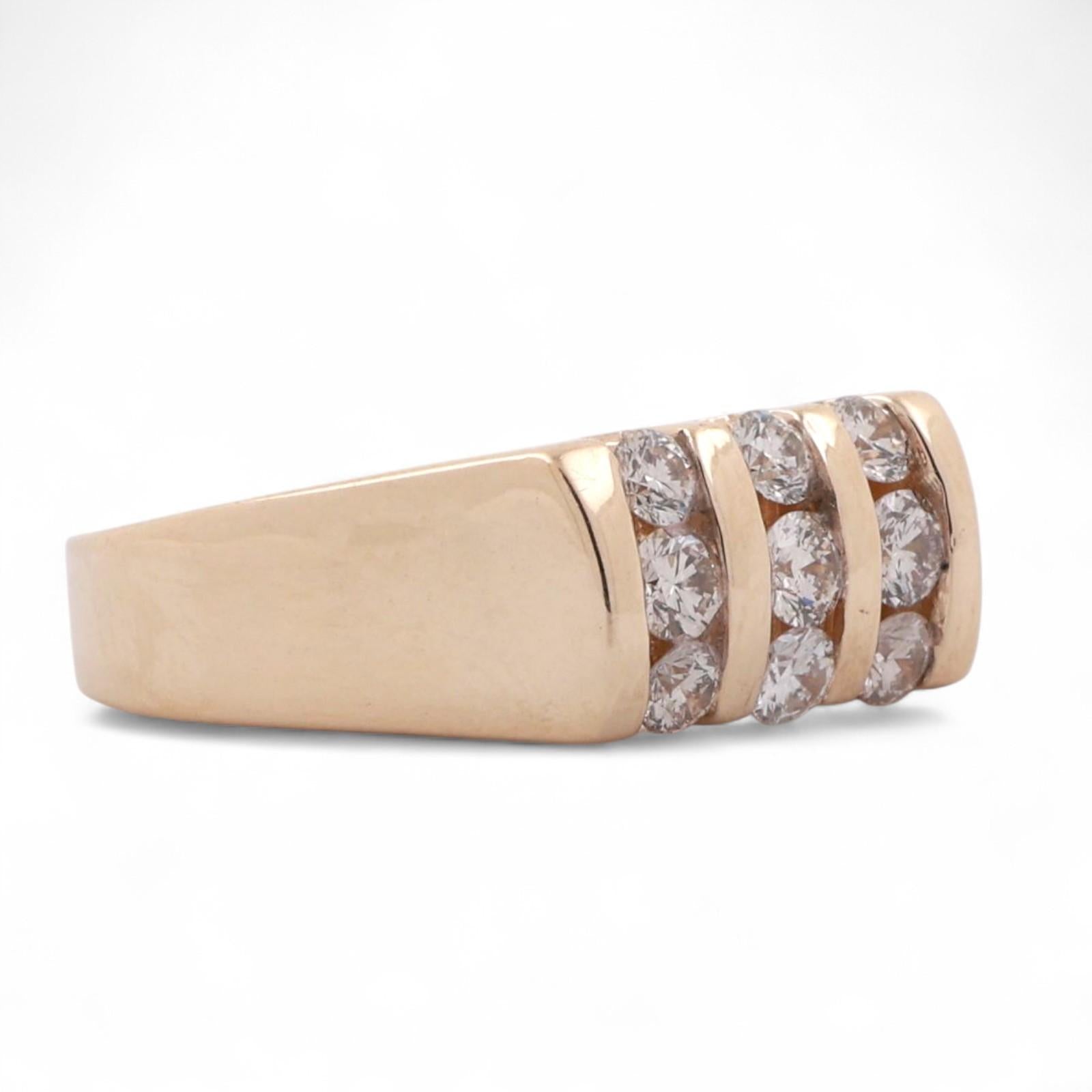 3-Row Diamond Band Ring 14K Yellow Gold 1.00 TW Round Diamonds Size 8.25 Unisex