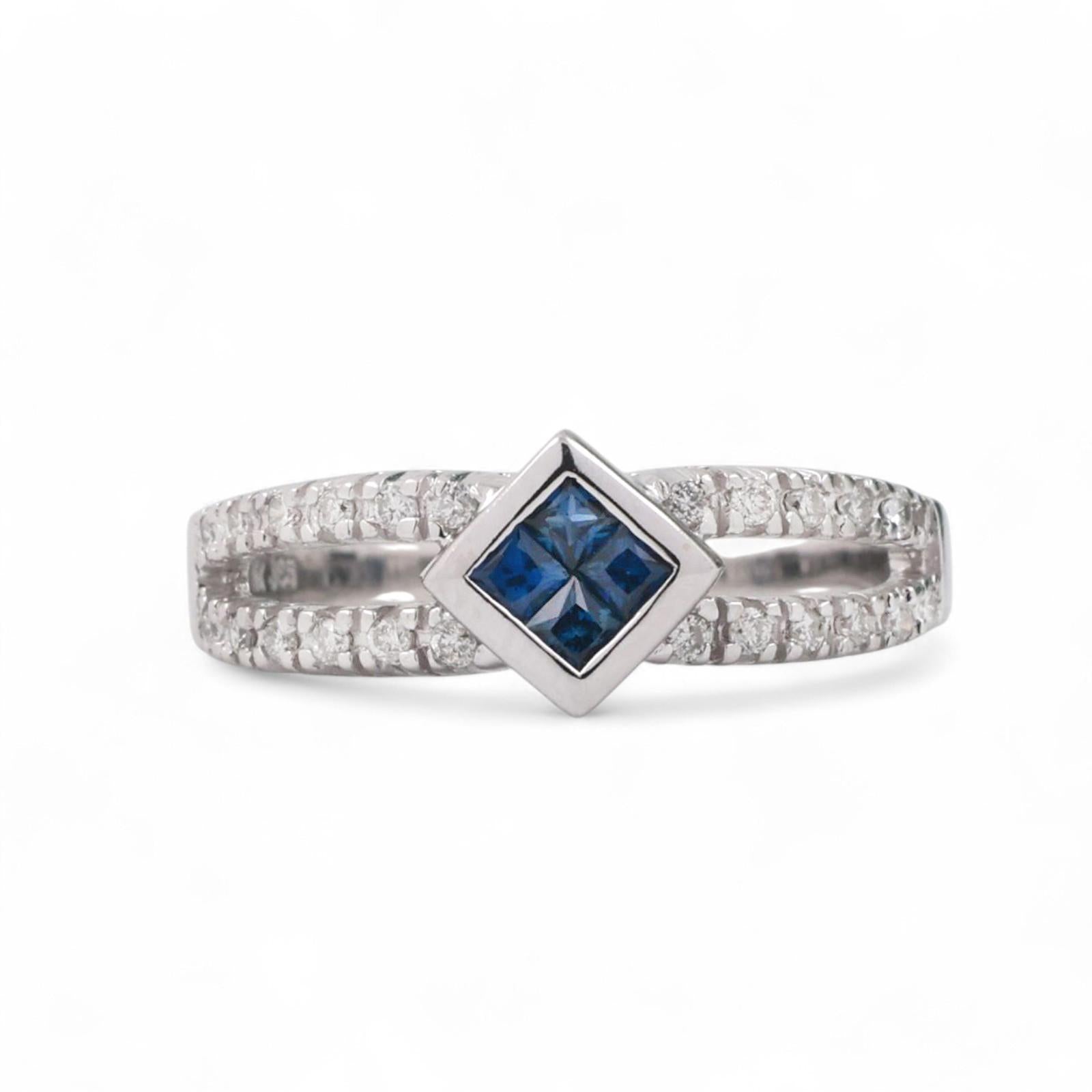 Blue Sapphire Diamond Band Ring 14K White Gold 0.74 CTW Size 6.75 Estate