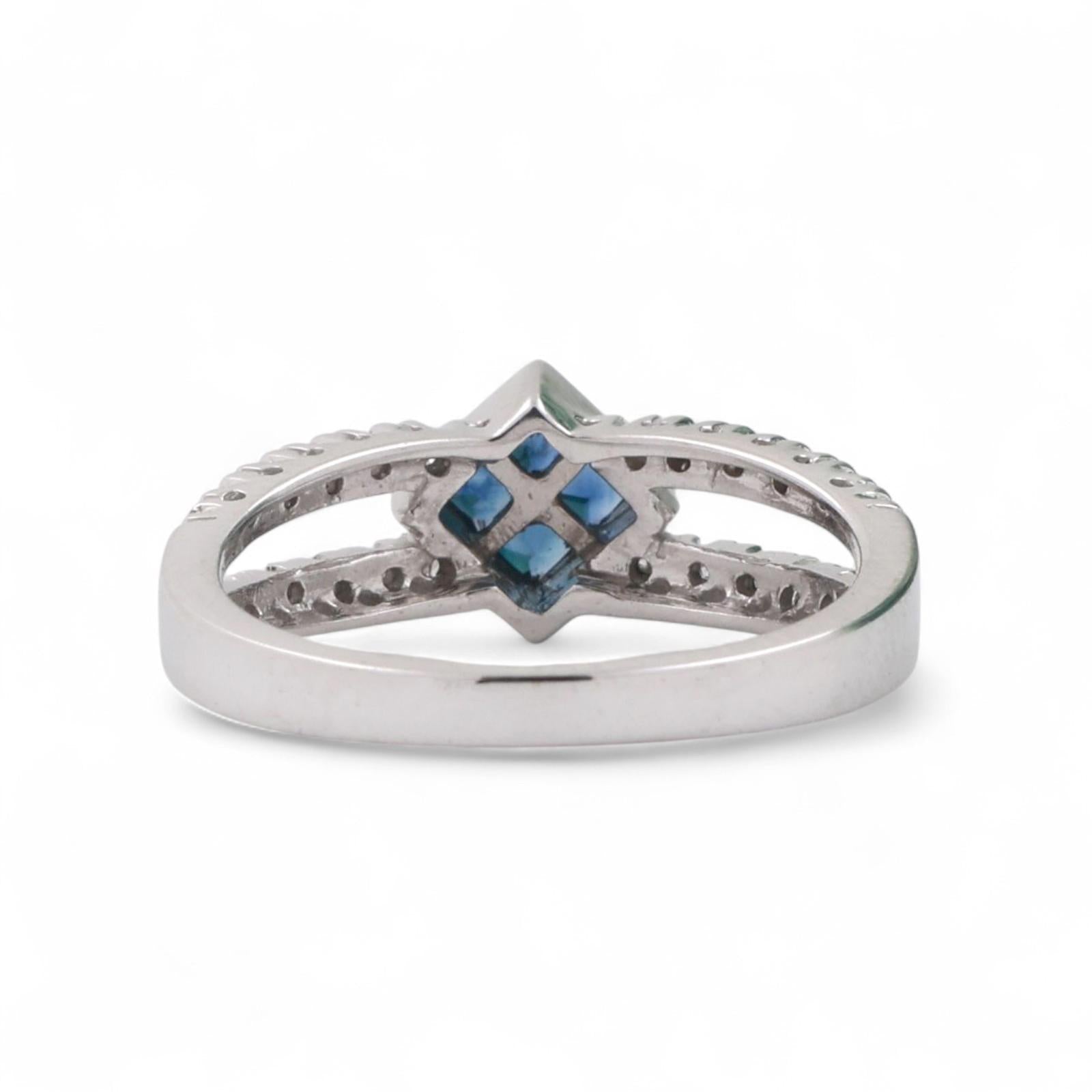 Blue Sapphire Diamond Band Ring 14K White Gold 0.74 CTW Size 6.75 Estate
