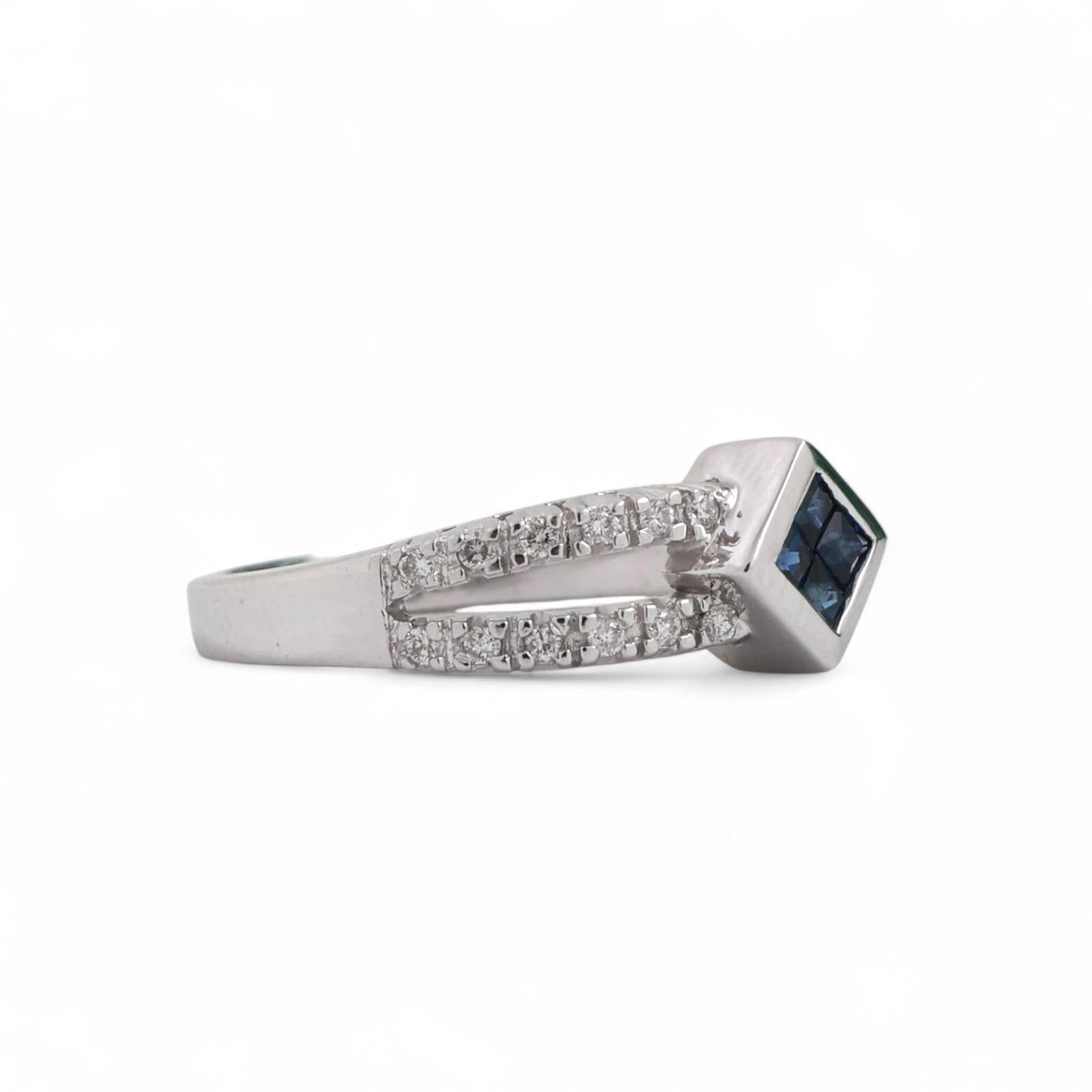 Blue Sapphire Diamond Band Ring 14K White Gold 0.74 CTW Size 6.75 Estate